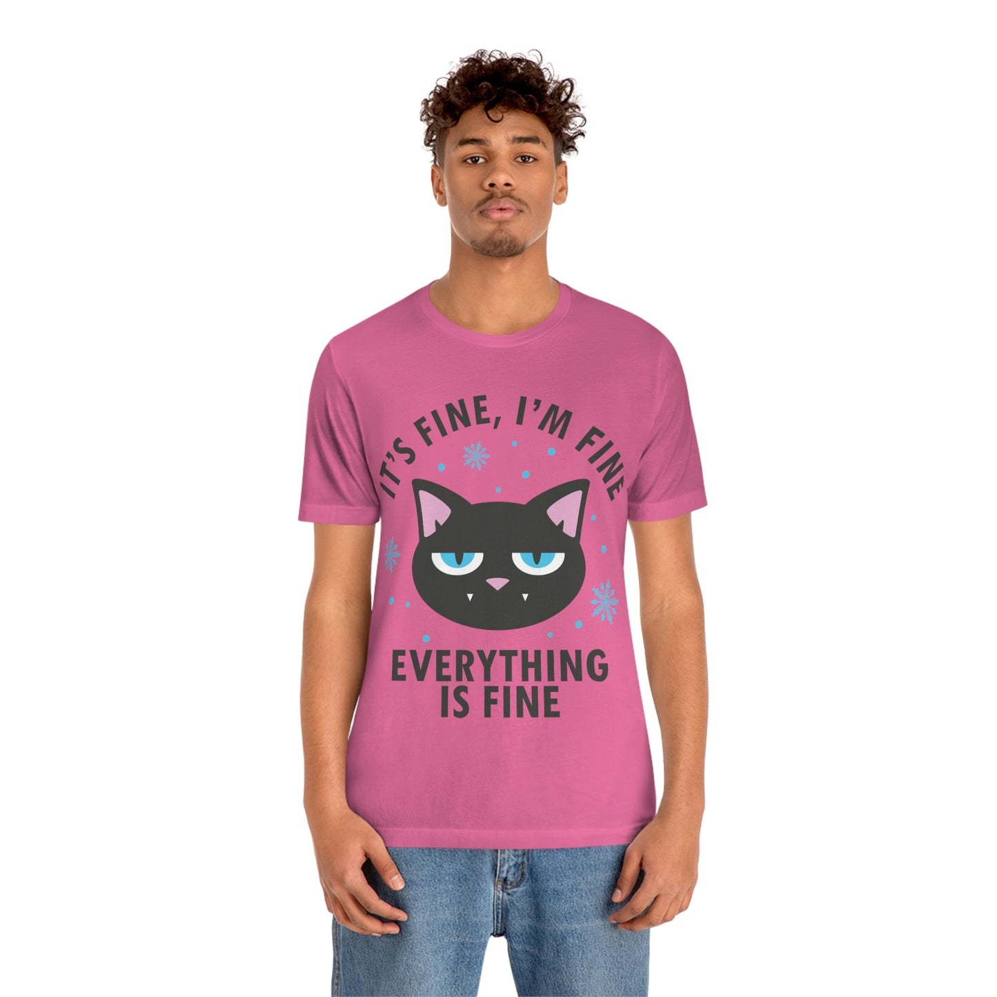 I Am Fine Everything is Fine Funny Cat Meme Quotes Unisex Jersey Short Sleeve T-Shirt Ichaku [Perfect Gifts Selection]