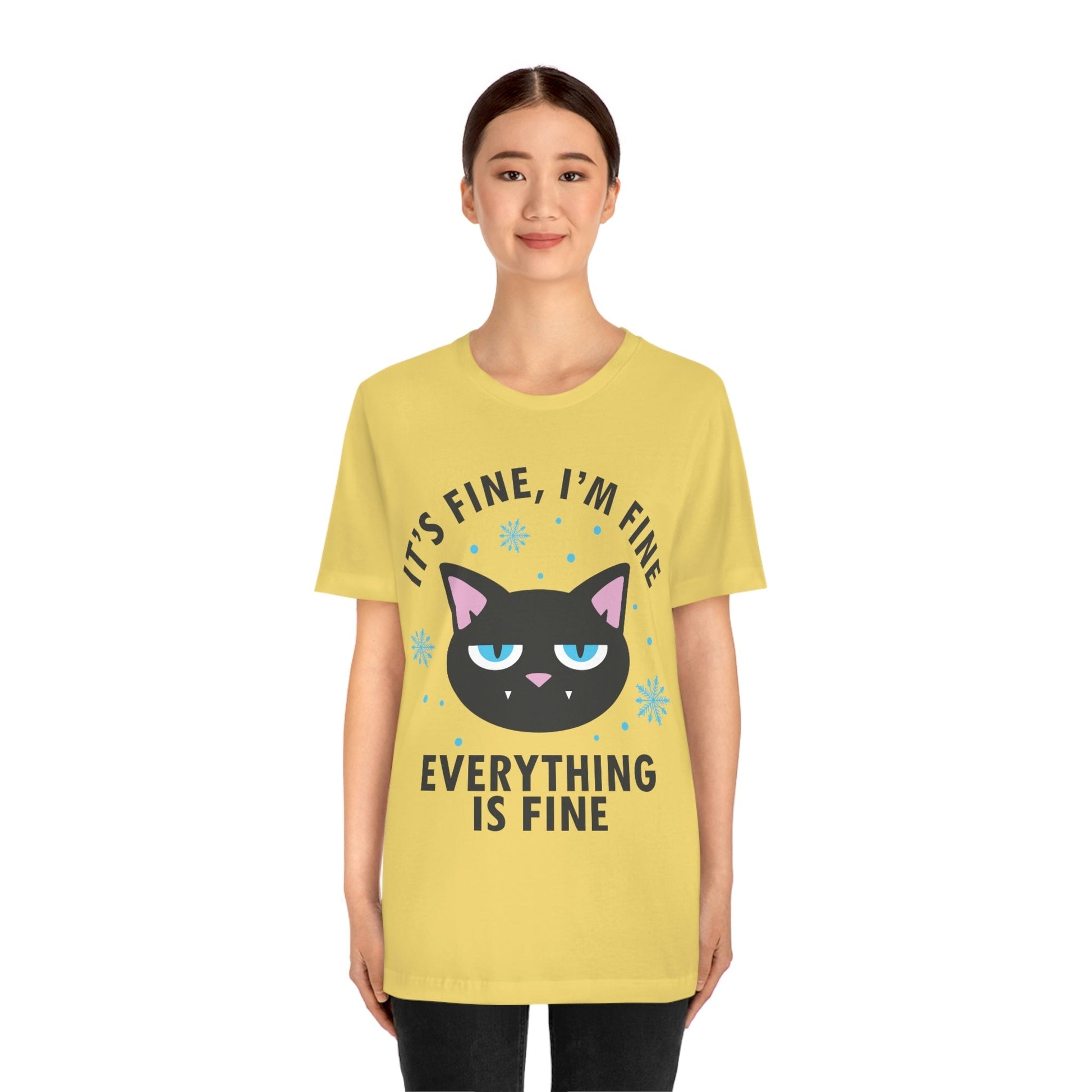 I Am Fine Everything is Fine Funny Cat Meme Quotes Unisex Jersey Short Sleeve T-Shirt Ichaku [Perfect Gifts Selection]