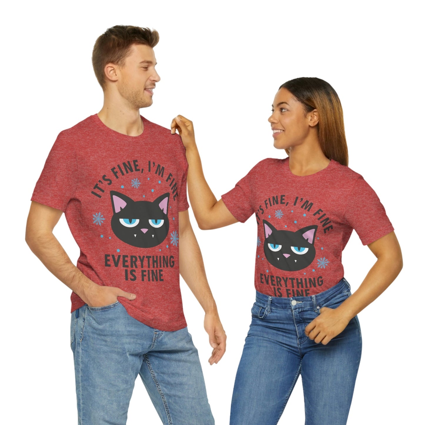 I Am Fine Everything is Fine Funny Cat Meme Quotes Unisex Jersey Short Sleeve T-Shirt Ichaku [Perfect Gifts Selection]