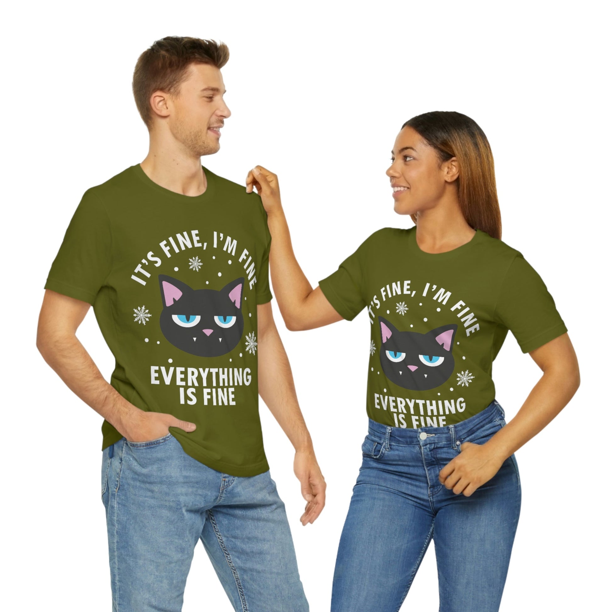 I Am Fine Everything is Fine Funny Cat Meme Quotes Unisex Jersey Short Sleeve T-Shirt Ichaku [Perfect Gifts Selection]