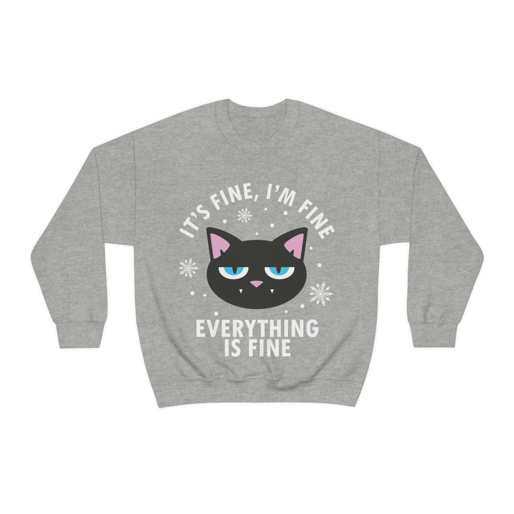 I Am Fine Everything is Fine Funny Cat Meme Quotes White Text Unisex Heavy Blend™ Crewneck Sweatshirt Ichaku [Perfect Gifts Selection]