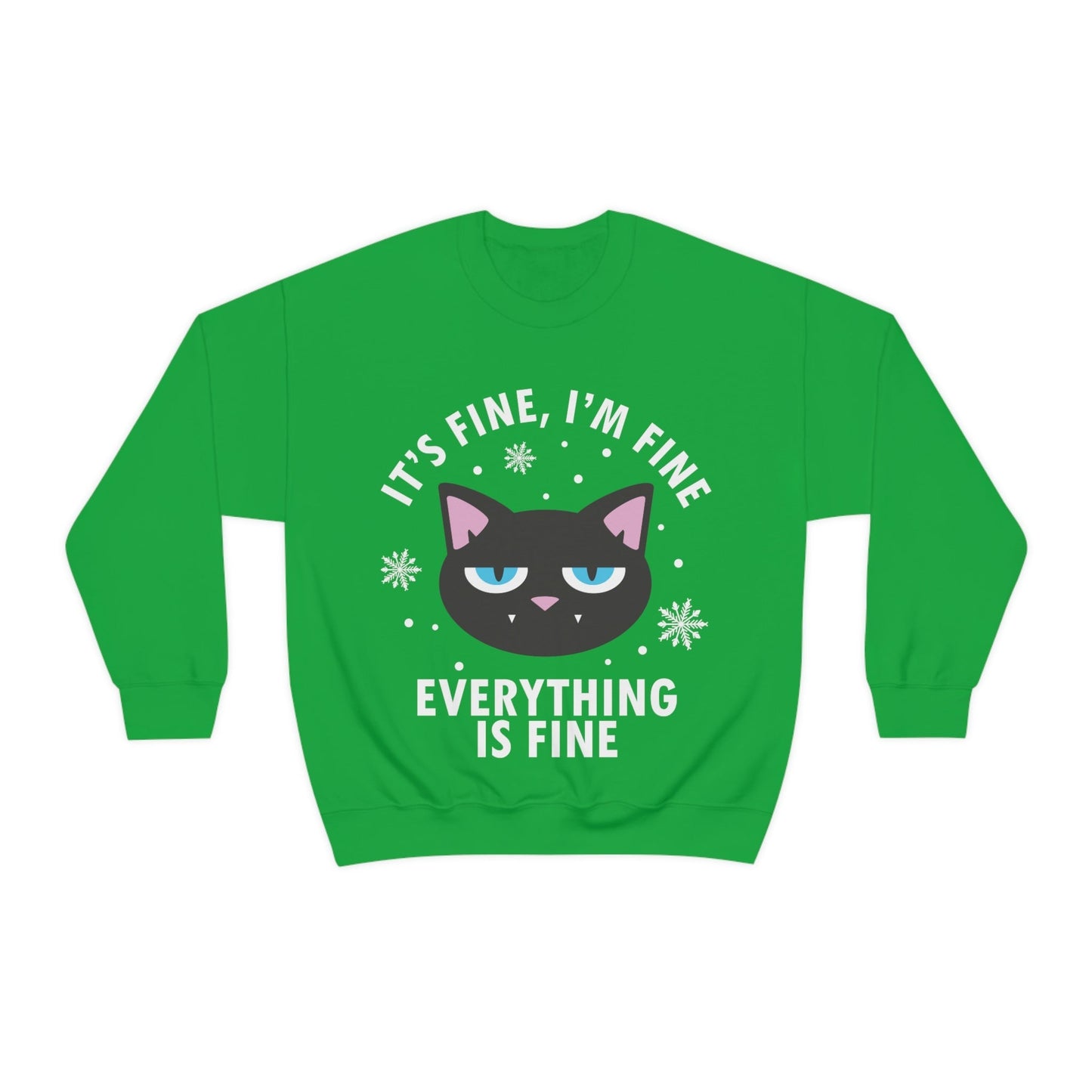 I Am Fine Everything is Fine Funny Cat Meme Quotes White Text Unisex Heavy Blend™ Crewneck Sweatshirt Ichaku [Perfect Gifts Selection]