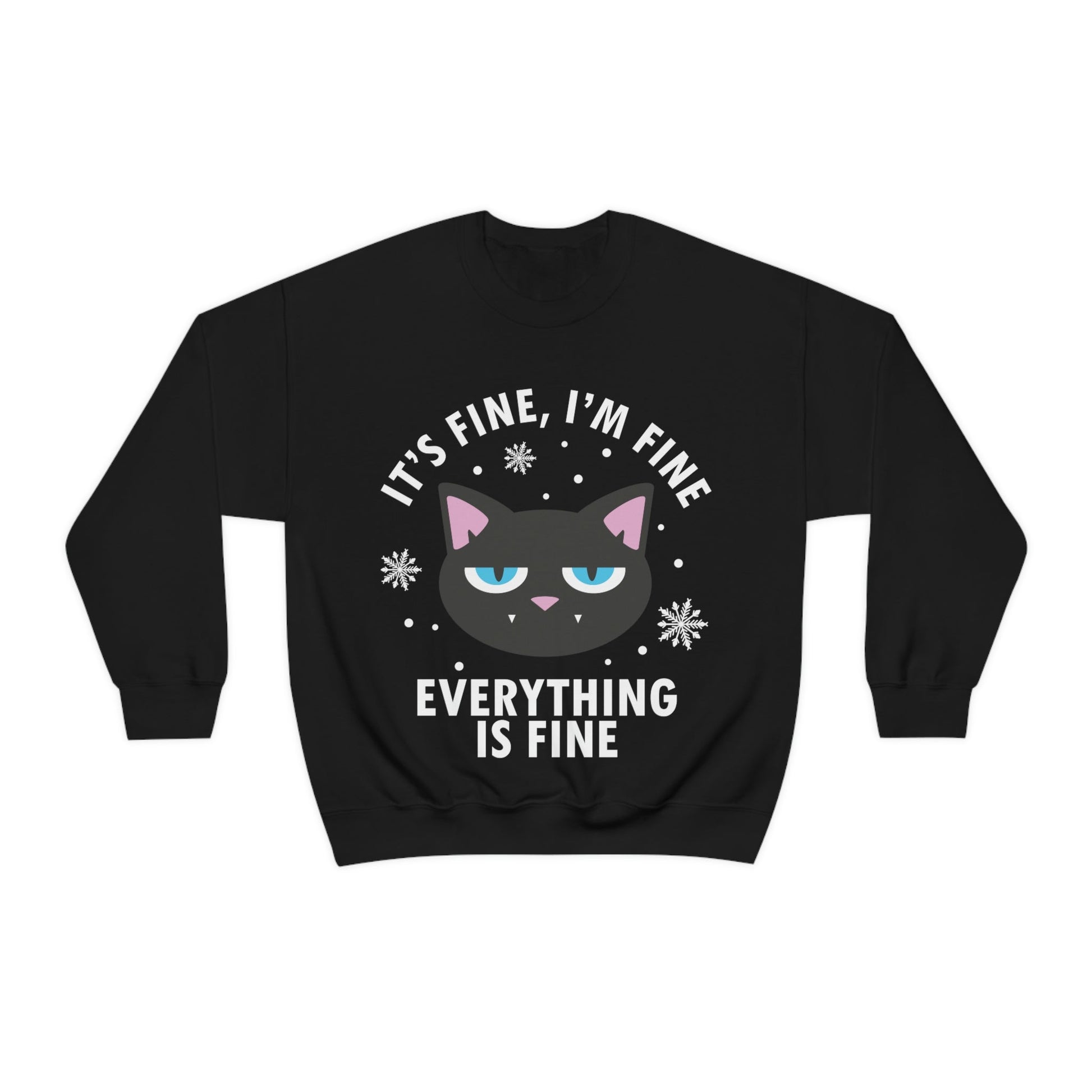 I Am Fine Everything is Fine Funny Cat Meme Quotes White Text Unisex Heavy Blend™ Crewneck Sweatshirt Ichaku [Perfect Gifts Selection]