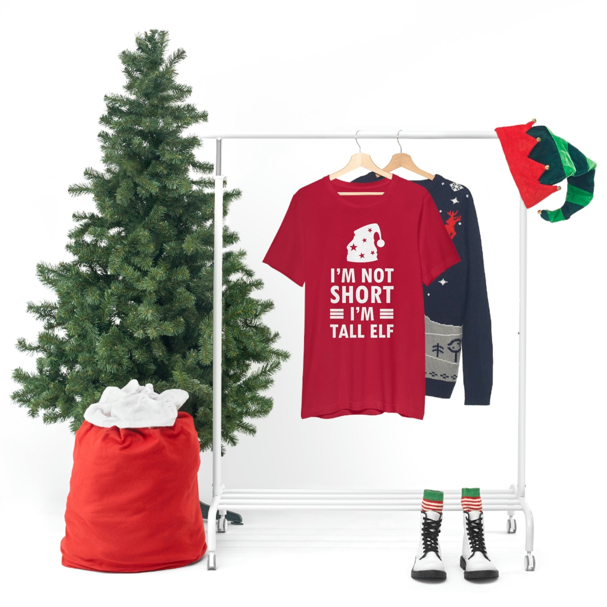 I Am Not Short I Am Tall Elf Self Love Funny Quotes Christmas Unisex Jersey Short Sleeve T-Shirt Ichaku [Perfect Gifts Selection]