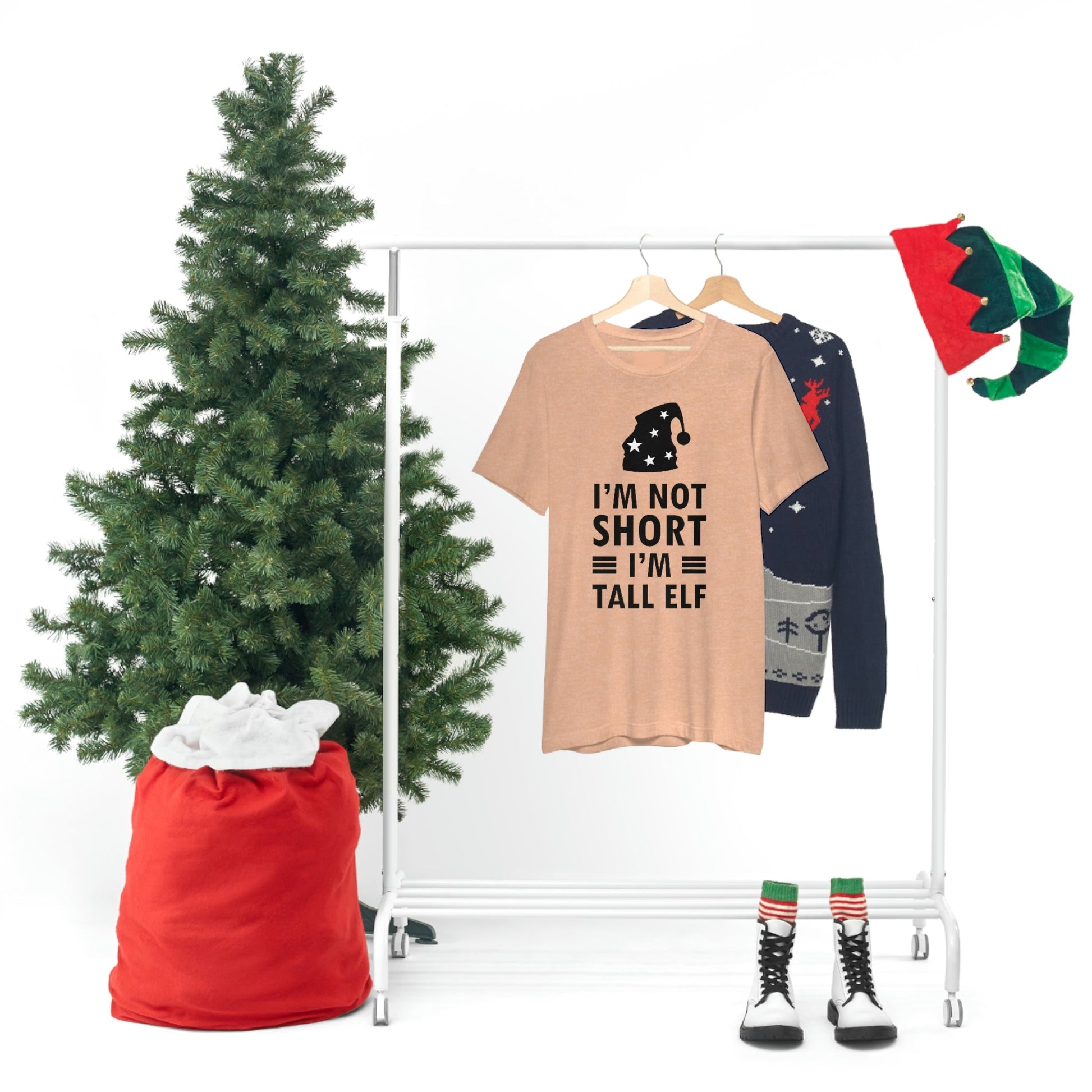 I Am Not Short I Am Tall Elf Self Love Funny Quotes Christmas Unisex Jersey Short Sleeve T-Shirt Ichaku [Perfect Gifts Selection]