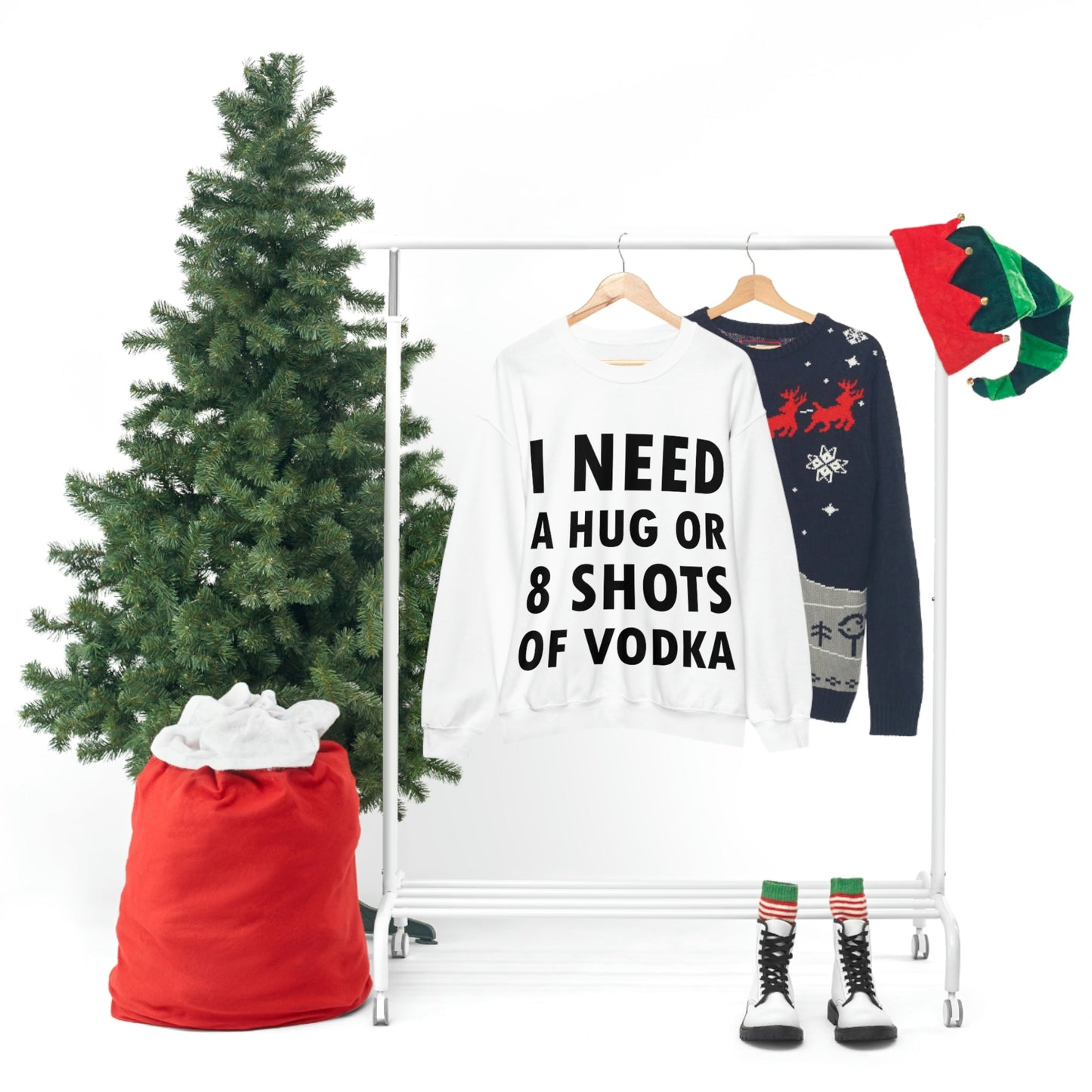 I Need a Hug or 8 Shorts of Vodka Bar Lovers Slogans Black Text Unisex Heavy Blend™ Crewneck Sweatshirt Ichaku [Perfect Gifts Selection]