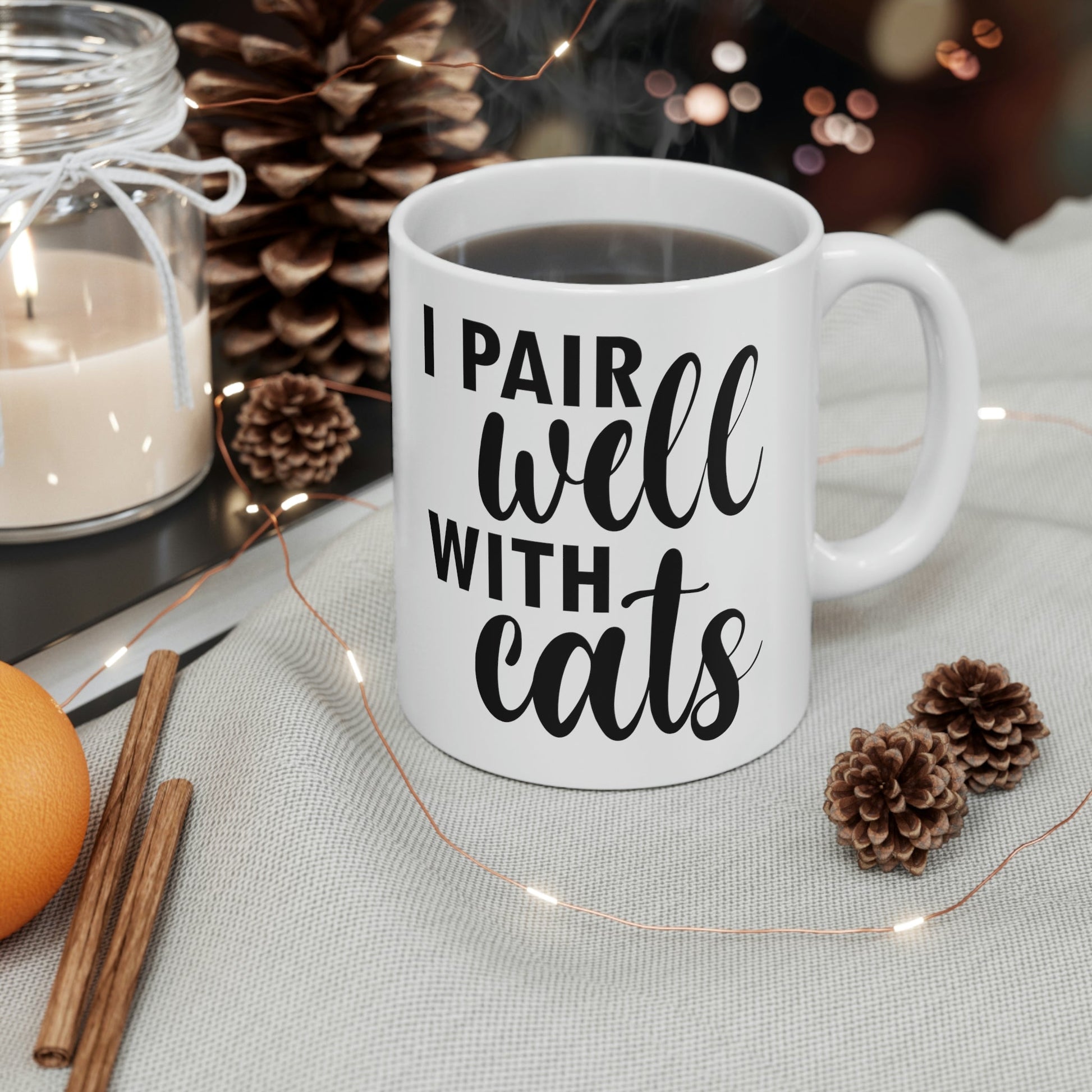 I Pair Well With Cats Funny Cat Meme Quotes Ceramic Mug 11oz Ichaku [Perfect Gifts Selection]