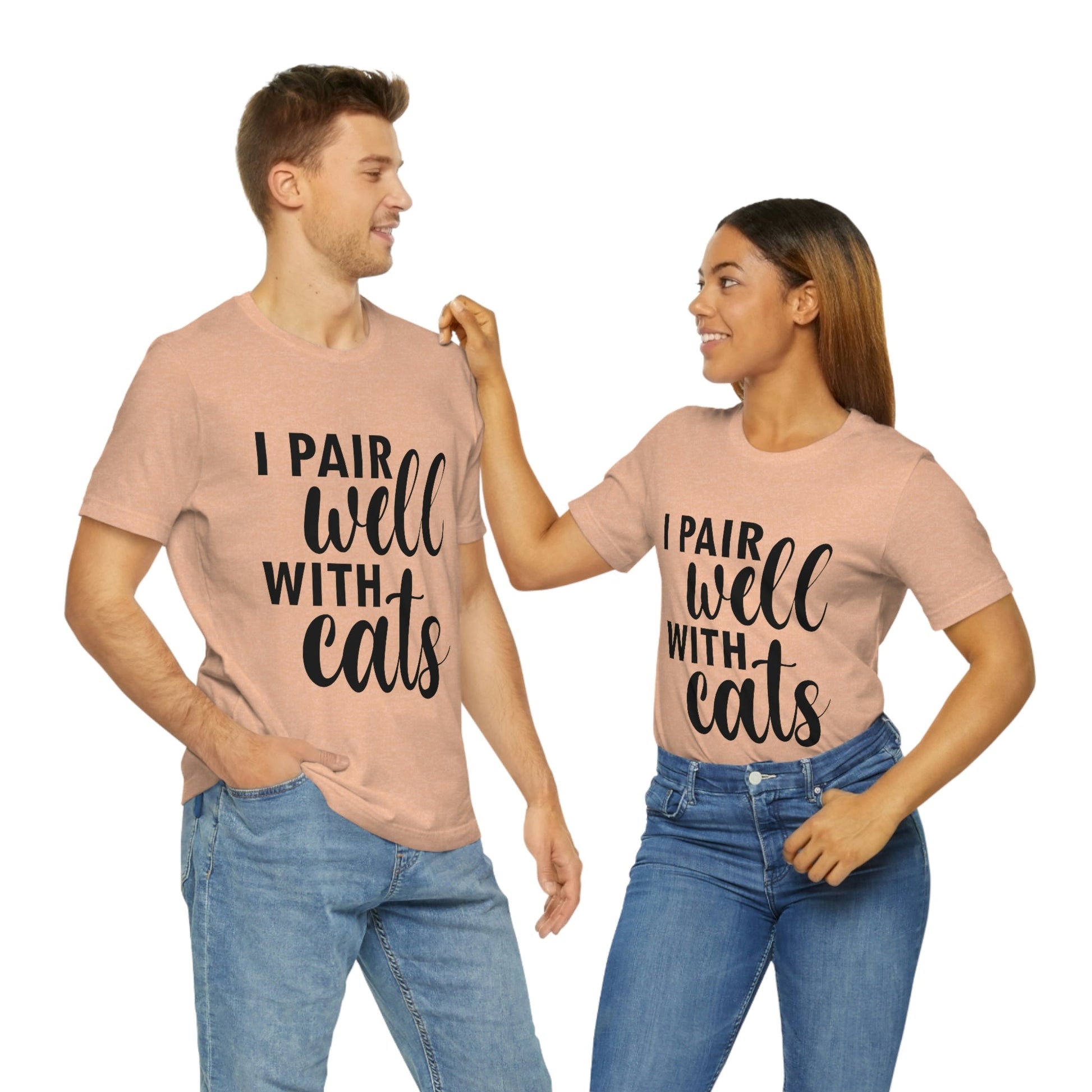 I Pair Well With Cats Funny Cat Meme Quotes Unisex Jersey Short Sleeve T-Shirt Ichaku [Perfect Gifts Selection]