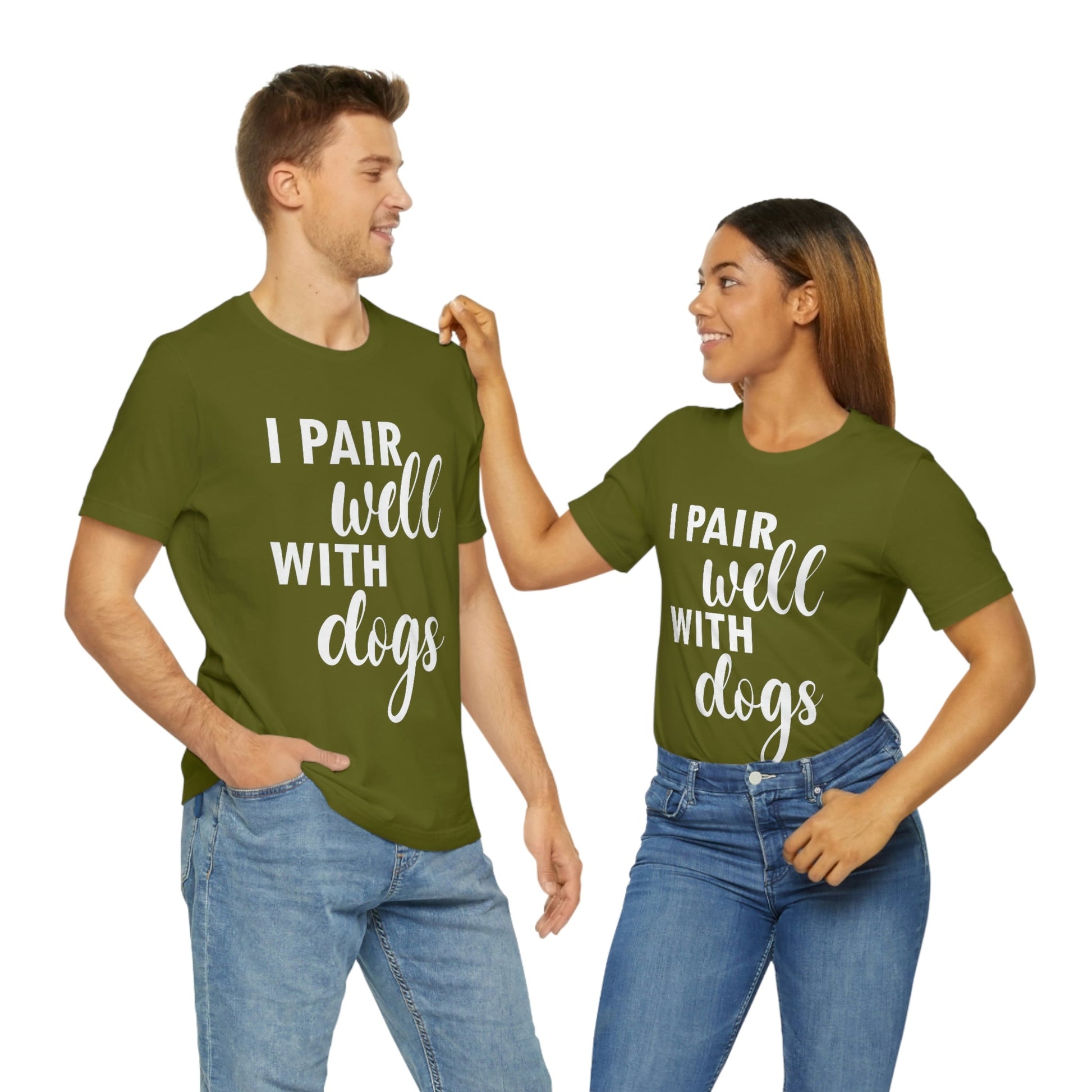 I Pair Well With Dogs Inspirational Quotes Dog White Text Unisex Jersey Short Sleeve T-Shirt Ichaku [Perfect Gifts Selection]