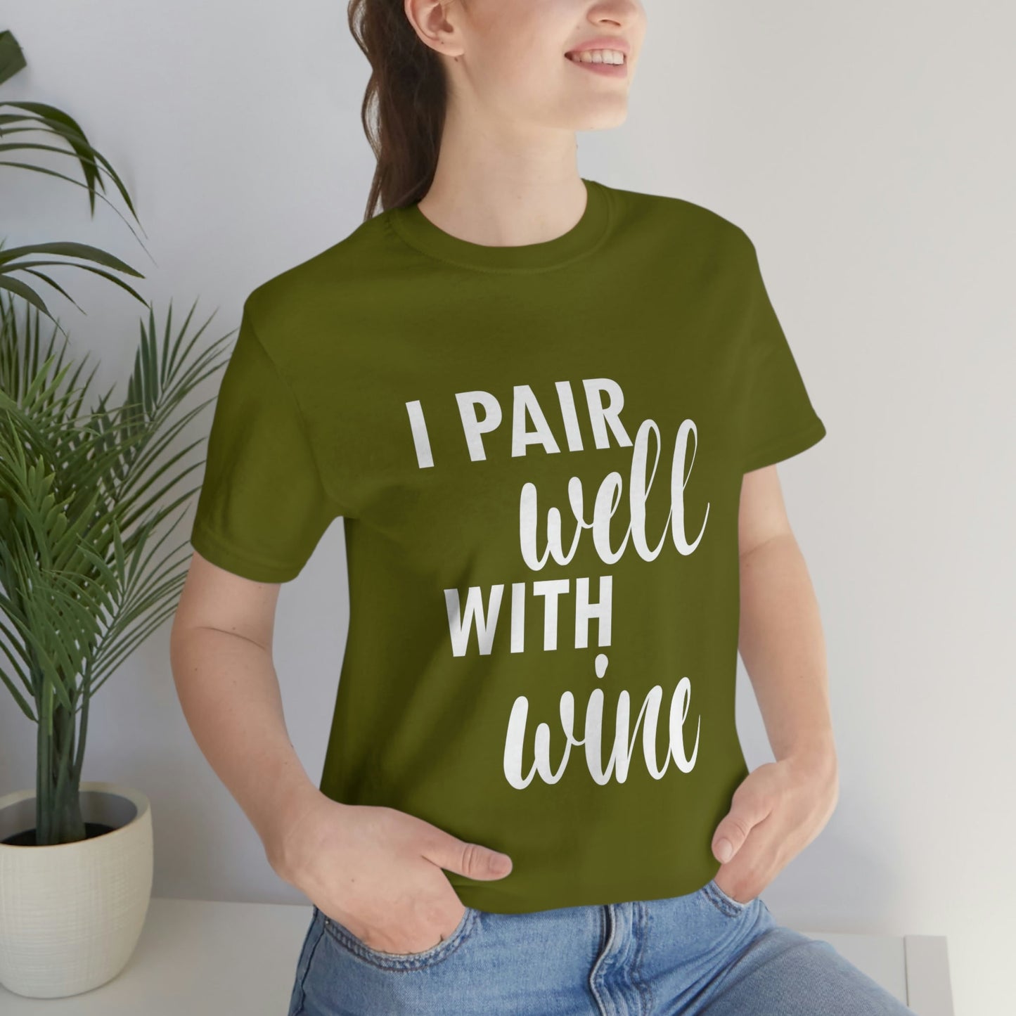 I Pair Well With Wine Bar Lovers Slogans  White Text Unisex Jersey Short Sleeve T-Shirt Ichaku [Perfect Gifts Selection]