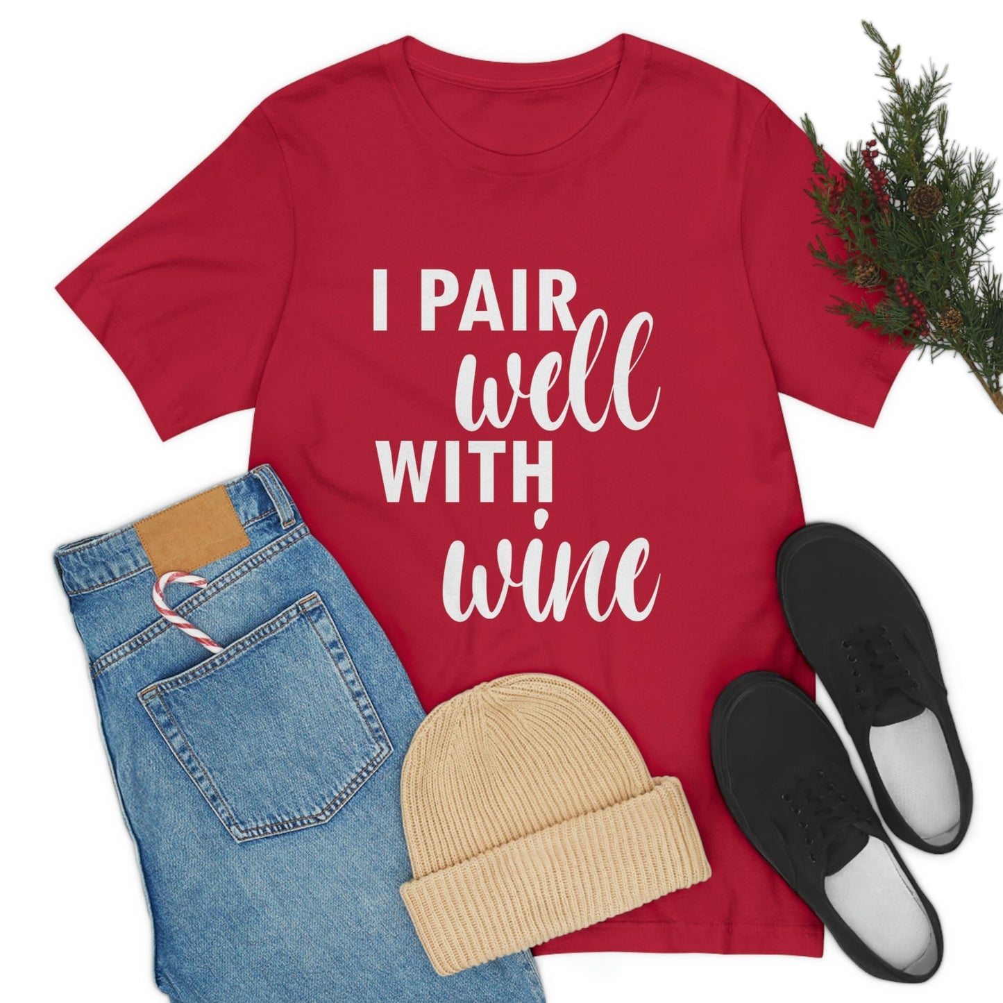 I Pair Well With Wine Bar Lovers Slogans  White Text Unisex Jersey Short Sleeve T-Shirt Ichaku [Perfect Gifts Selection]