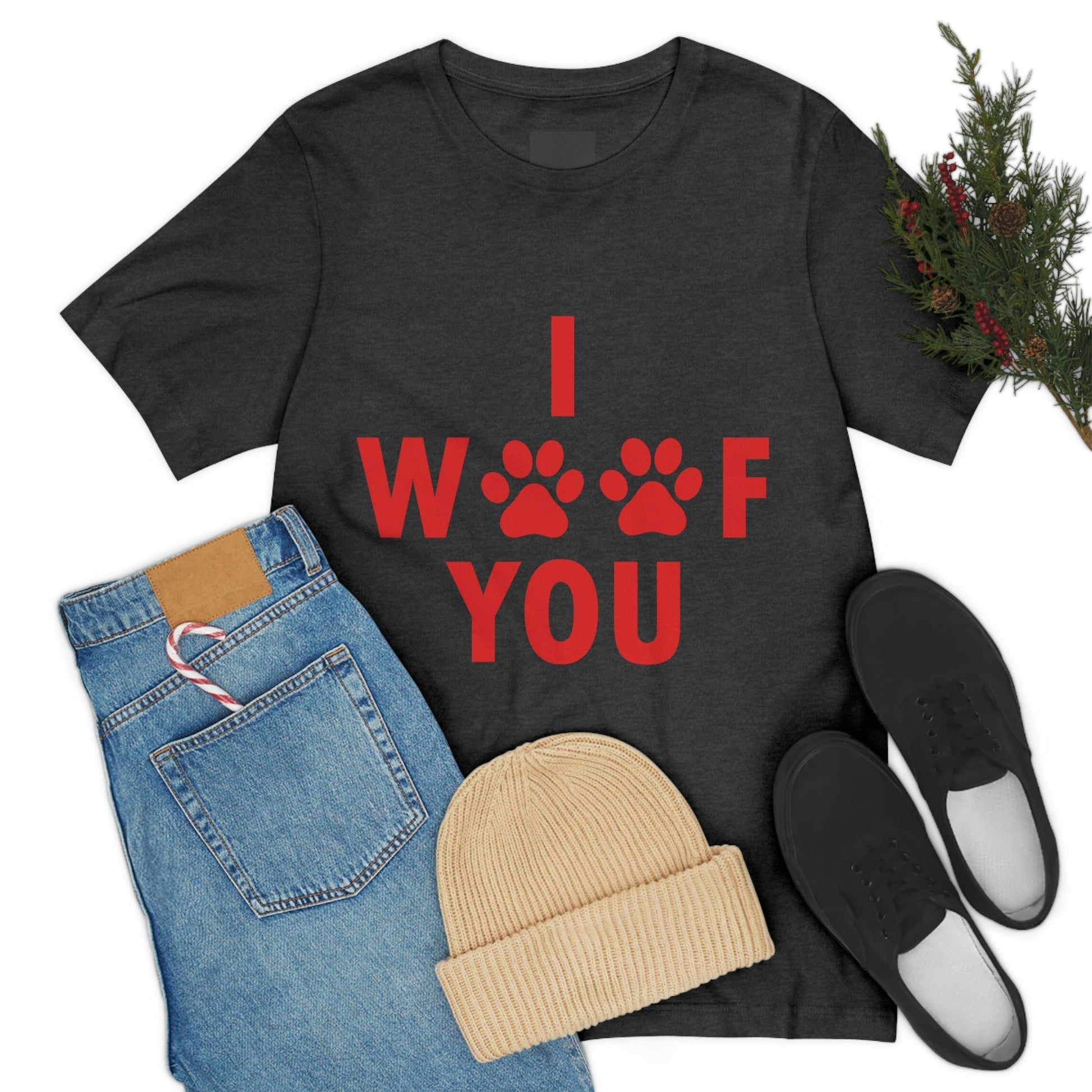 I Woof You Funny Dogs Valentine Quotes Unisex Jersey Short Sleeve T-Shirt Ichaku [Perfect Gifts Selection]