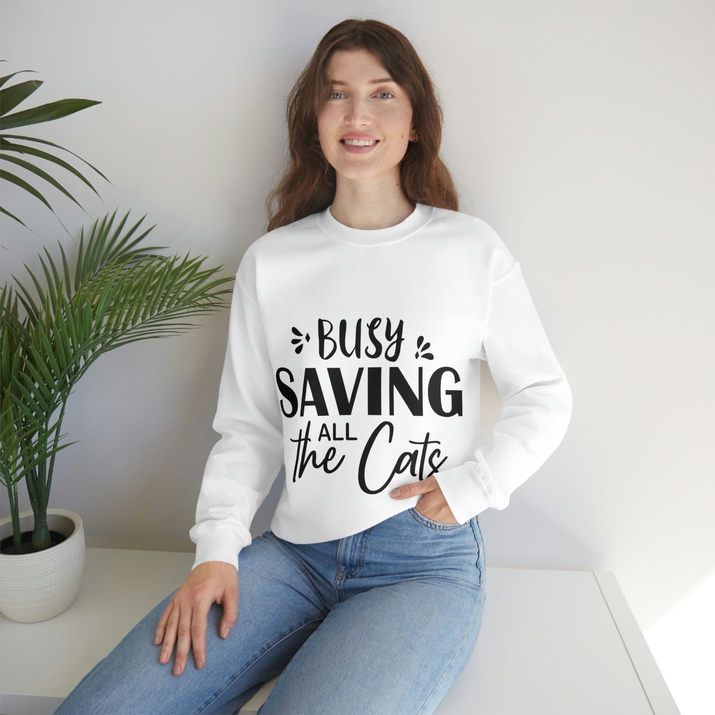 I`m Busy Saving All The Cats Saving Animals Unisex Heavy Blend™ Crewneck Sweatshirt Ichaku [Perfect Gifts Selection]