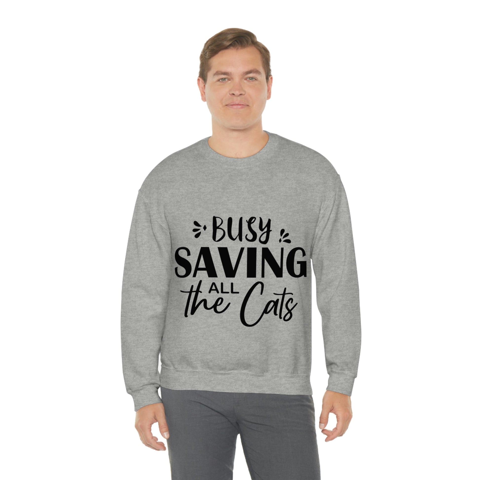 I`m Busy Saving All The Cats Saving Animals Unisex Heavy Blend™ Crewneck Sweatshirt Ichaku [Perfect Gifts Selection]