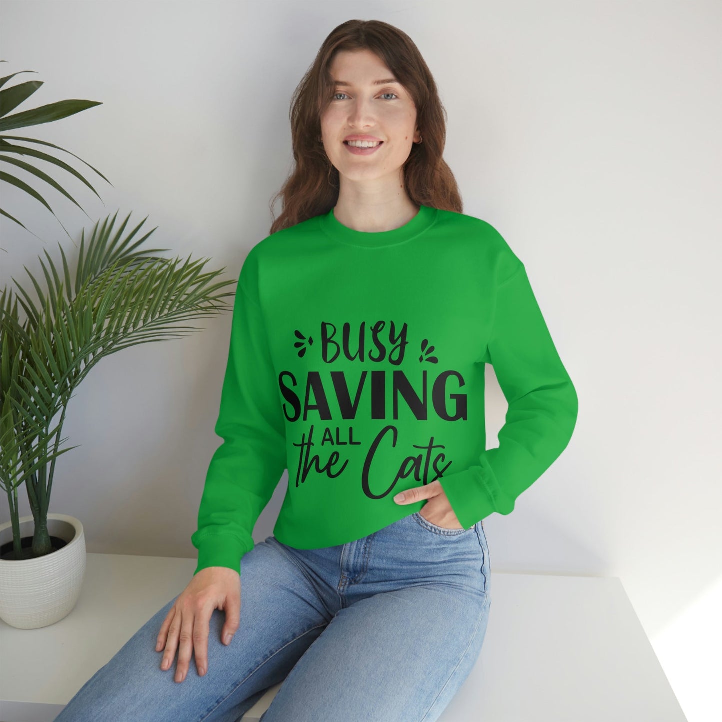 I`m Busy Saving All The Cats Saving Animals Unisex Heavy Blend™ Crewneck Sweatshirt Ichaku [Perfect Gifts Selection]