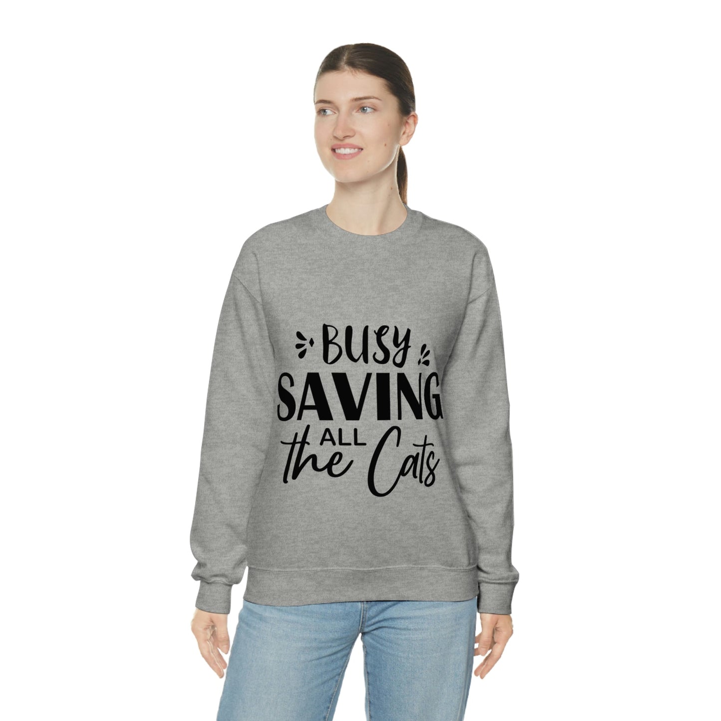 I`m Busy Saving All The Cats Saving Animals Unisex Heavy Blend™ Crewneck Sweatshirt Ichaku [Perfect Gifts Selection]