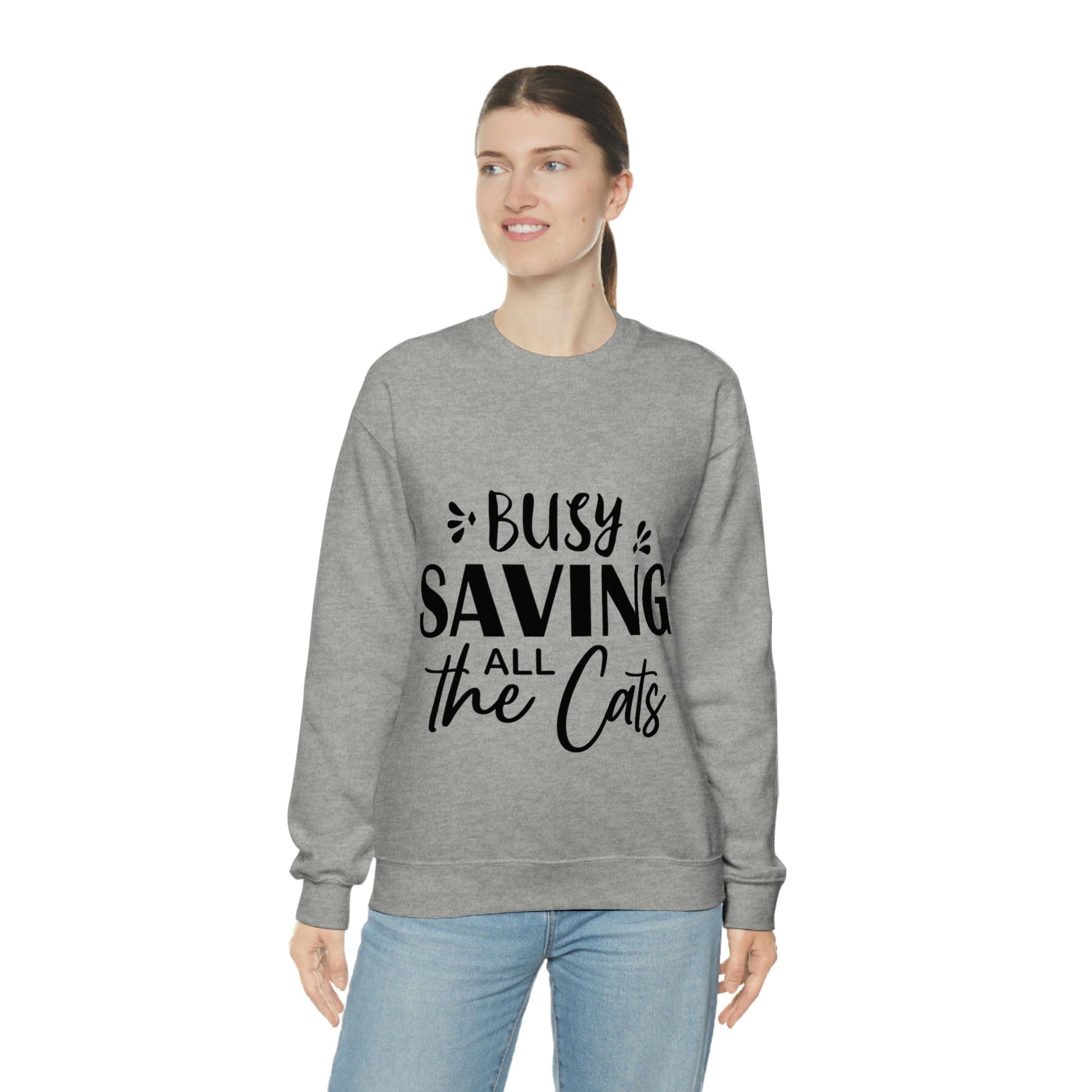 I`m Busy Saving All The Cats Saving Animals Unisex Heavy Blend™ Crewneck Sweatshirt Ichaku [Perfect Gifts Selection]