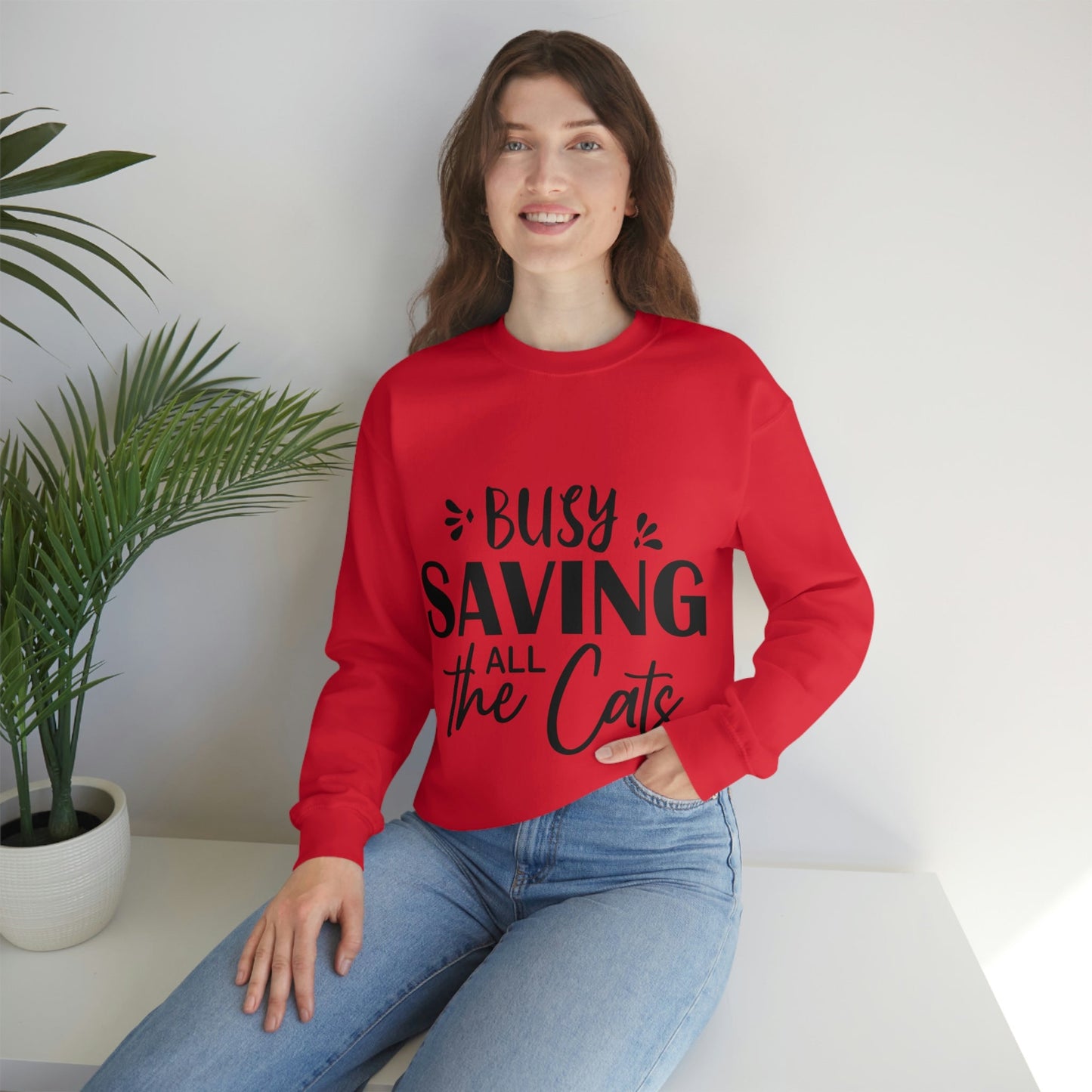 I`m Busy Saving All The Cats Saving Animals Unisex Heavy Blend™ Crewneck Sweatshirt Ichaku [Perfect Gifts Selection]