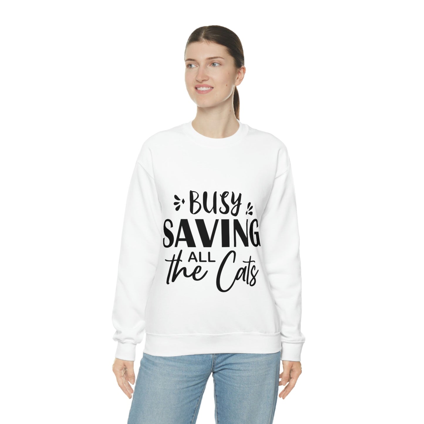 I`m Busy Saving All The Cats Saving Animals Unisex Heavy Blend™ Crewneck Sweatshirt Ichaku [Perfect Gifts Selection]