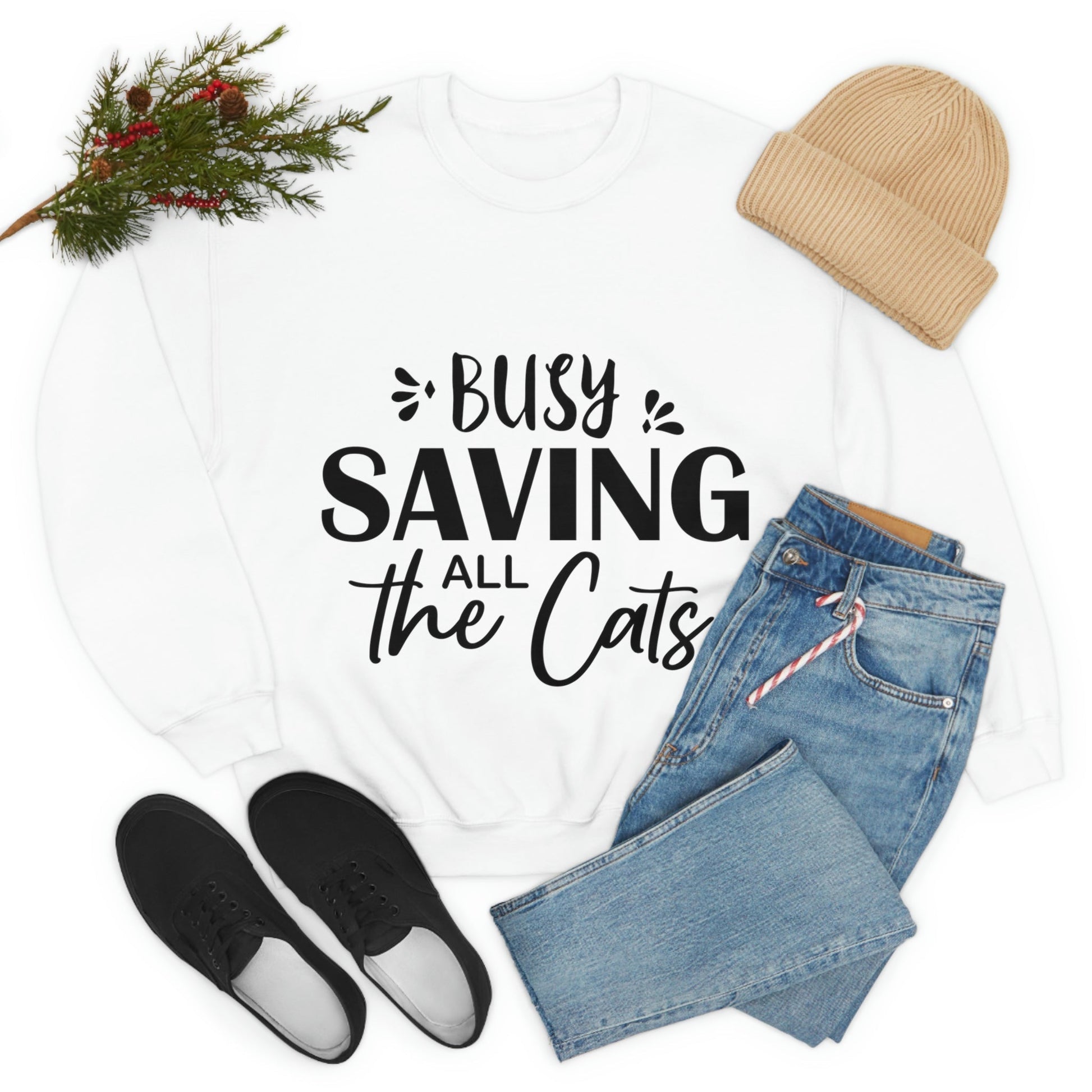 I`m Busy Saving All The Cats Saving Animals Unisex Heavy Blend™ Crewneck Sweatshirt Ichaku [Perfect Gifts Selection]