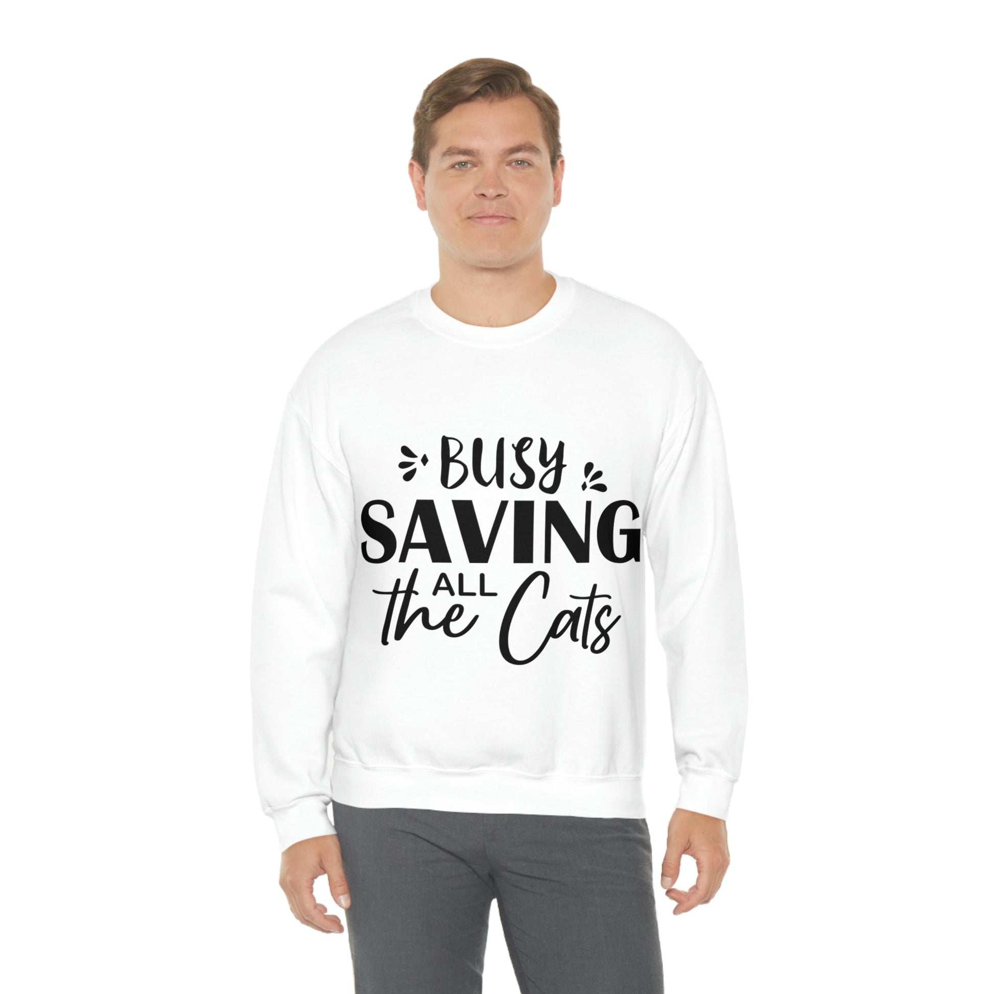 I`m Busy Saving All The Cats Saving Animals Unisex Heavy Blend™ Crewneck Sweatshirt Ichaku [Perfect Gifts Selection]