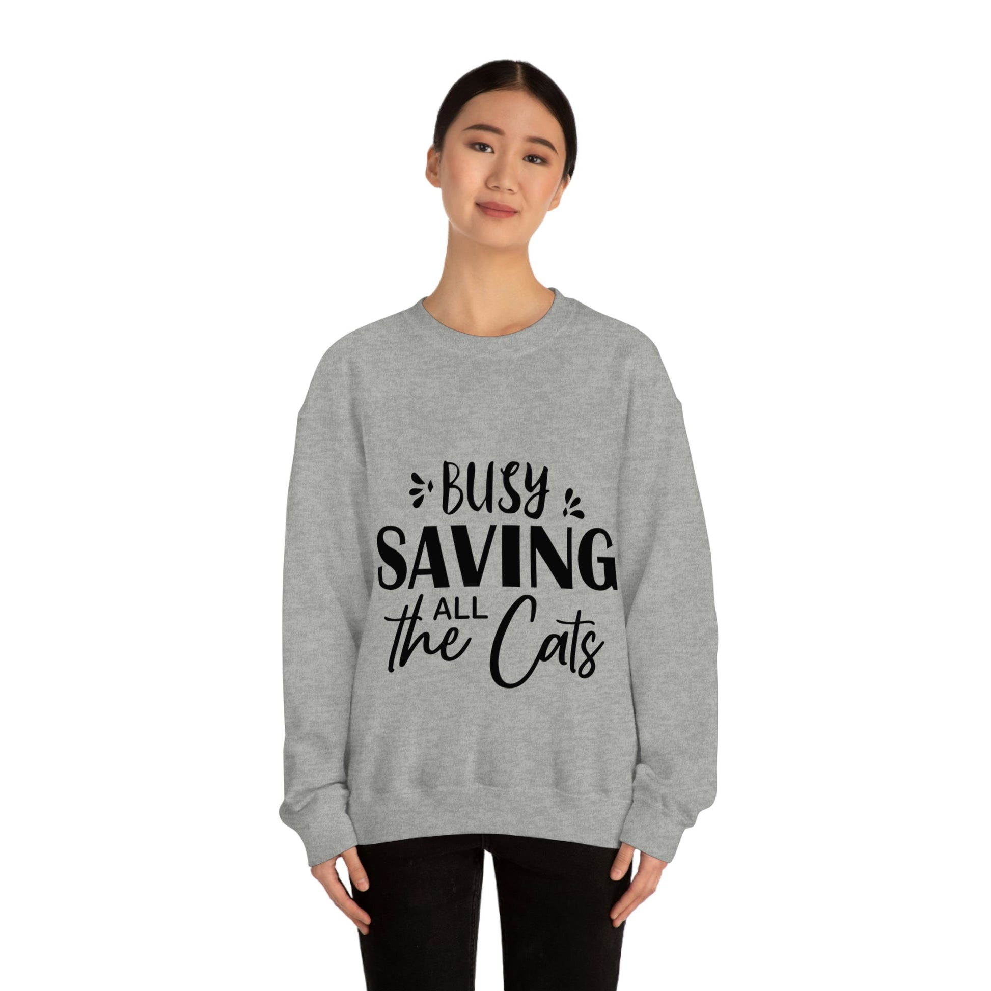 I`m Busy Saving All The Cats Saving Animals Unisex Heavy Blend™ Crewneck Sweatshirt Ichaku [Perfect Gifts Selection]