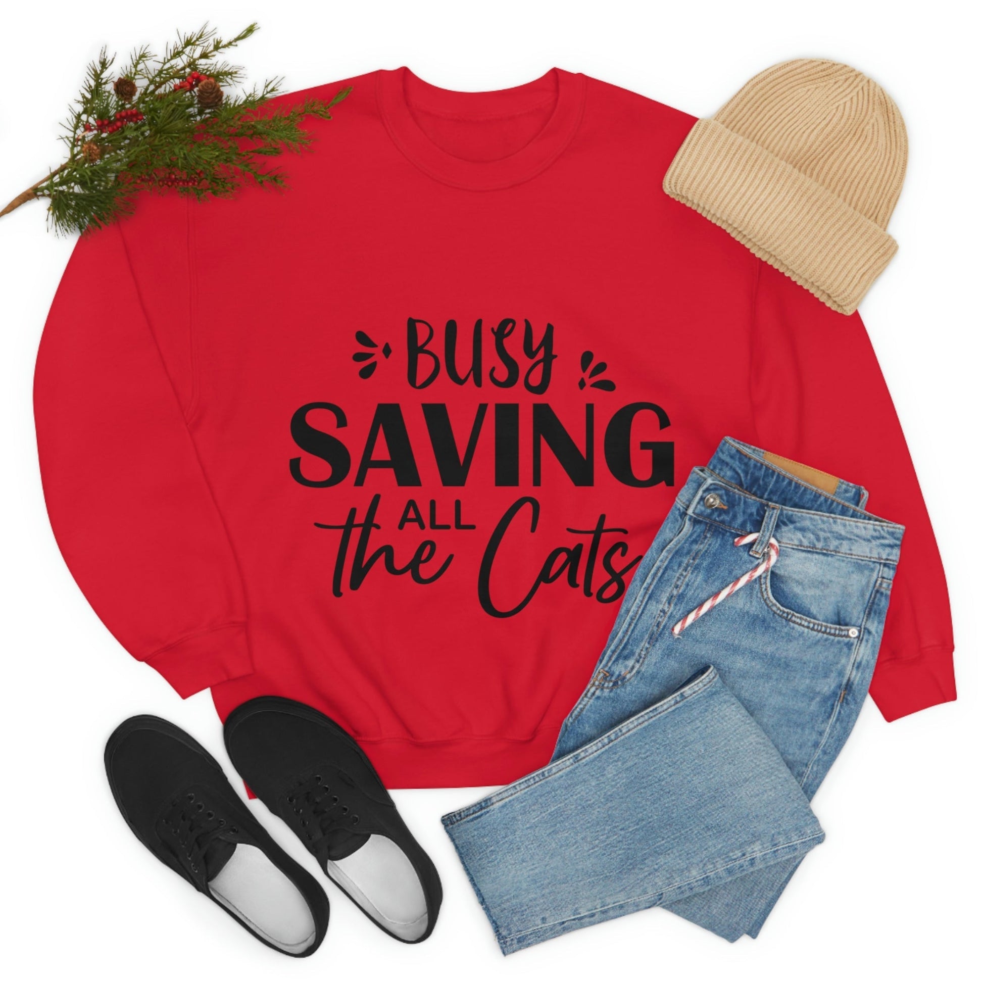 I`m Busy Saving All The Cats Saving Animals Unisex Heavy Blend™ Crewneck Sweatshirt Ichaku [Perfect Gifts Selection]