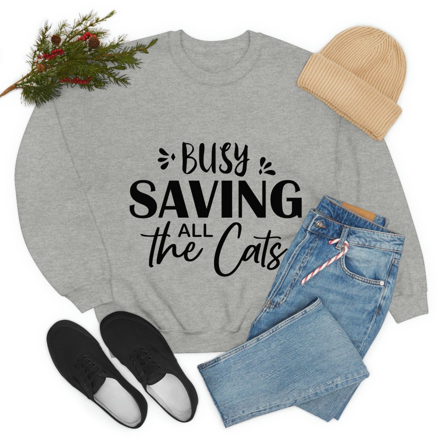 I`m Busy Saving All The Cats Saving Animals Unisex Heavy Blend™ Crewneck Sweatshirt Ichaku [Perfect Gifts Selection]