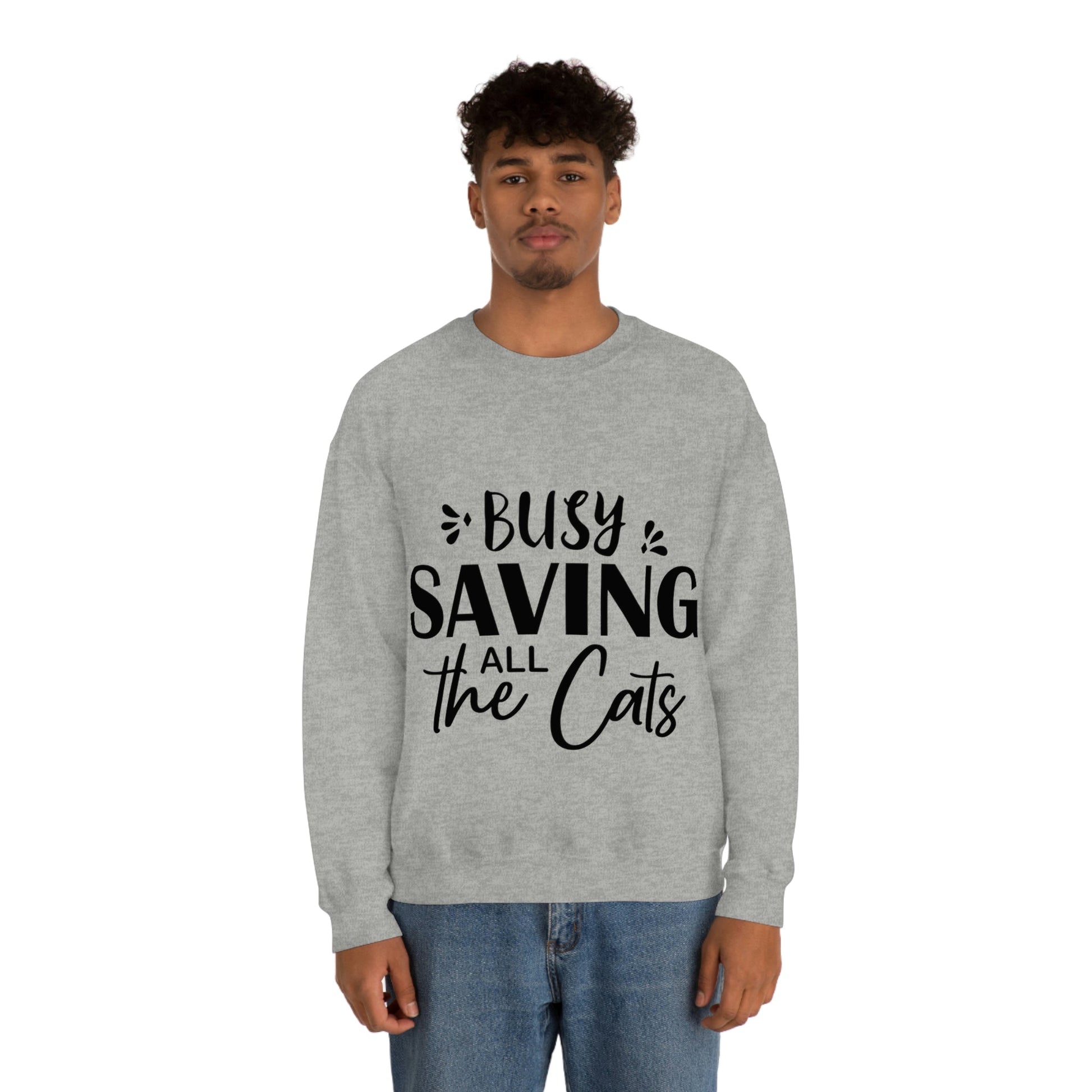 I`m Busy Saving All The Cats Saving Animals Unisex Heavy Blend™ Crewneck Sweatshirt Ichaku [Perfect Gifts Selection]