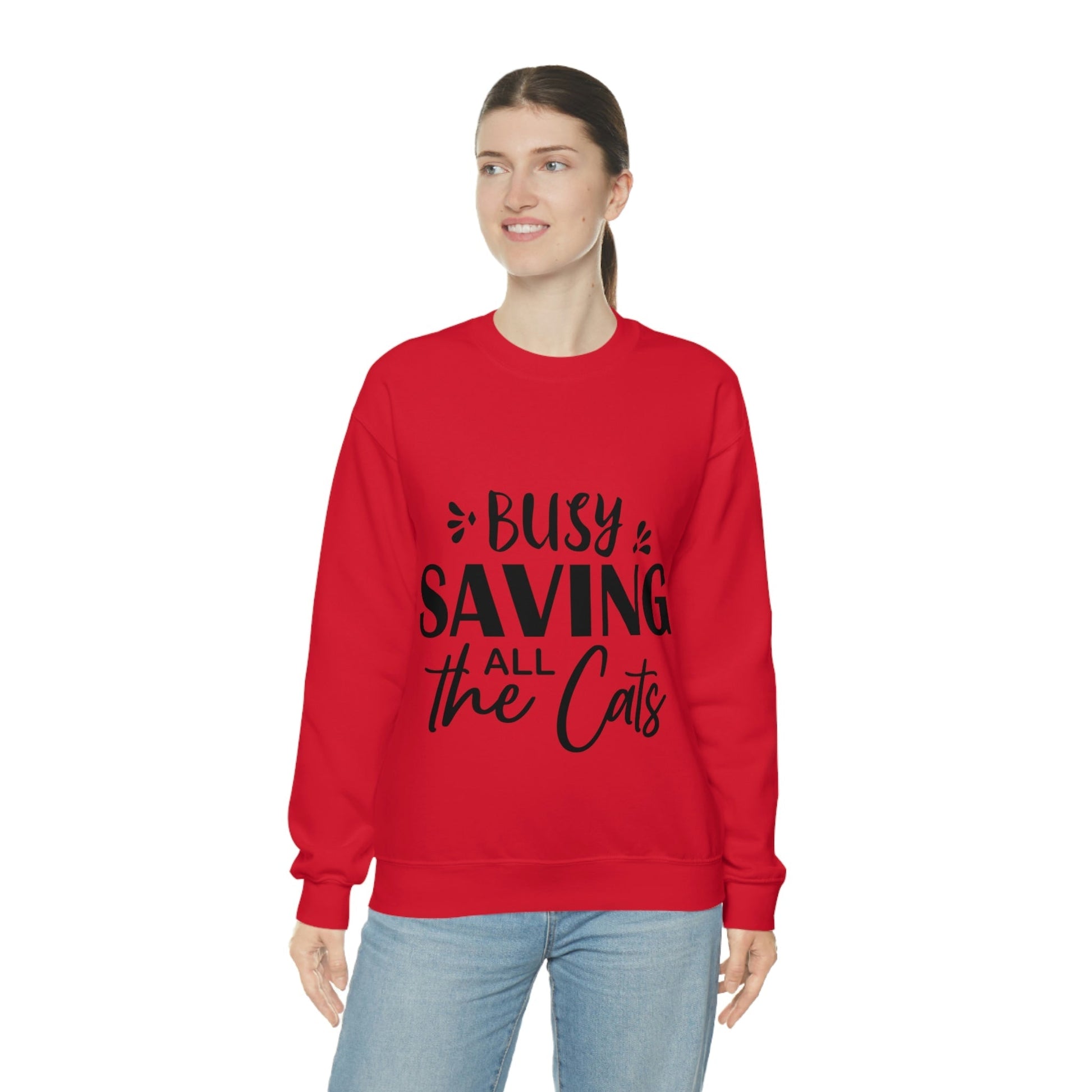 I`m Busy Saving All The Cats Saving Animals Unisex Heavy Blend™ Crewneck Sweatshirt Ichaku [Perfect Gifts Selection]