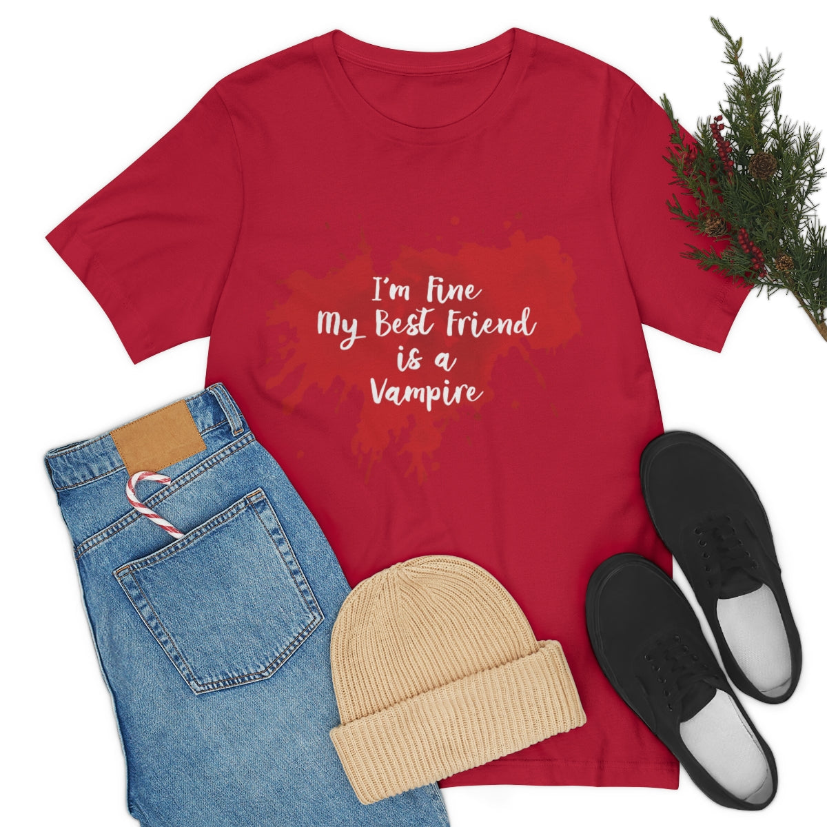 I`m Fine My Best Friend Is a Vampire Blood TV Series Unisex Jersey Short Sleeve T-Shirt Ichaku [Perfect Gifts Selection]