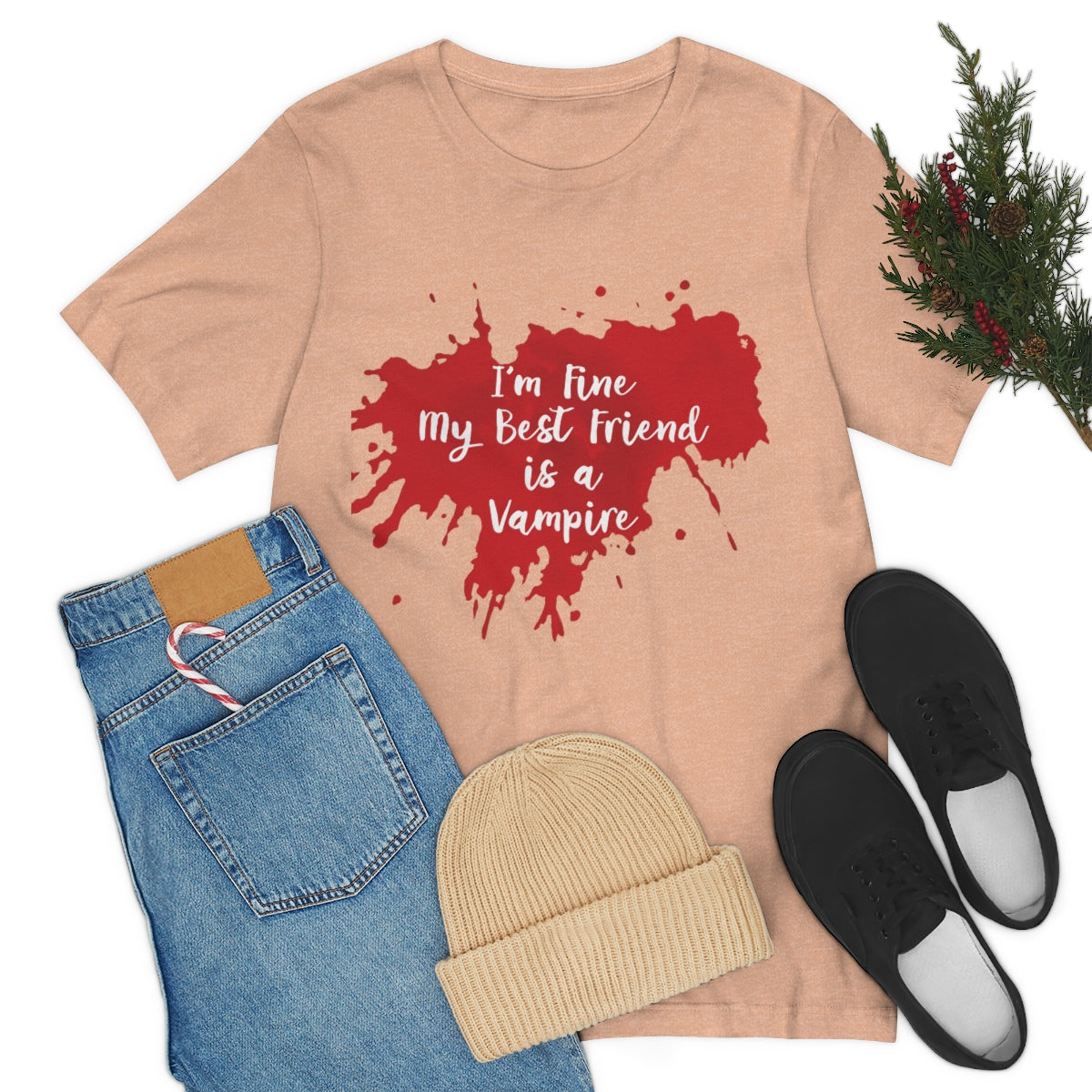 I`m Fine My Best Friend Is a Vampire Blood TV Series Unisex Jersey Short Sleeve T-Shirt Ichaku [Perfect Gifts Selection]