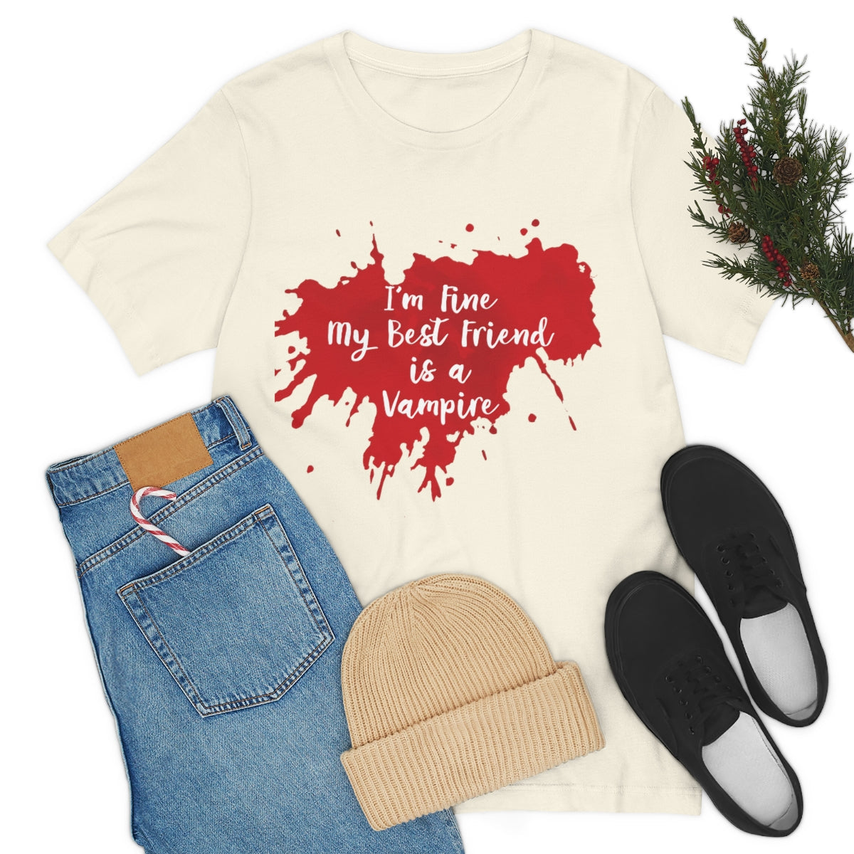 I`m Fine My Best Friend Is a Vampire Blood TV Series Unisex Jersey Short Sleeve T-Shirt Ichaku [Perfect Gifts Selection]