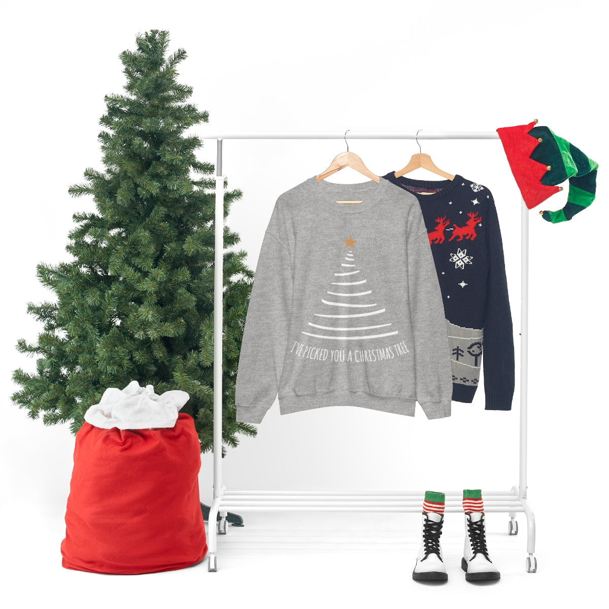 I've Picked You A Christmas Tree Happy Holidays Minimal Art Unisex Heavy Blend™ Crewneck Sweatshirt Ichaku [Perfect Gifts Selection]