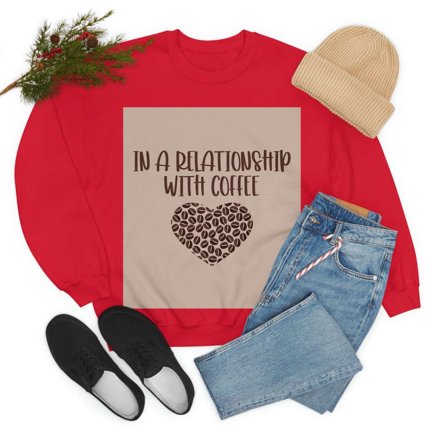 In a Relationship With Coffee In Love Lovers Heart Beans Humor Art Unisex Heavy Blend™ Crewneck Sweatshirt Ichaku [Perfect Gifts Selection]