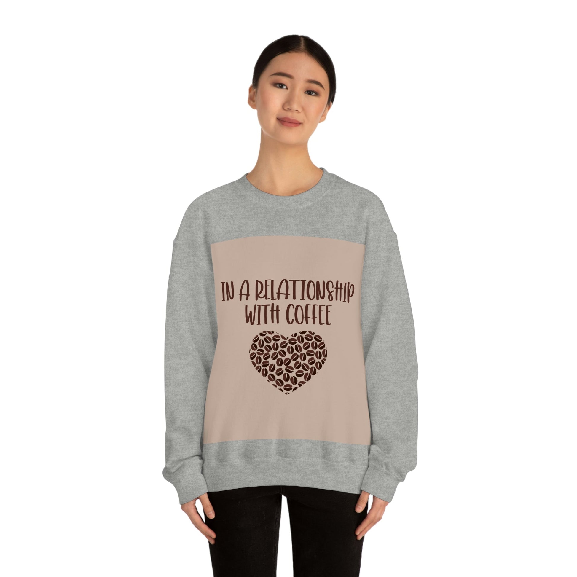 In a Relationship With Coffee In Love Lovers Heart Beans Humor Art Unisex Heavy Blend™ Crewneck Sweatshirt Ichaku [Perfect Gifts Selection]