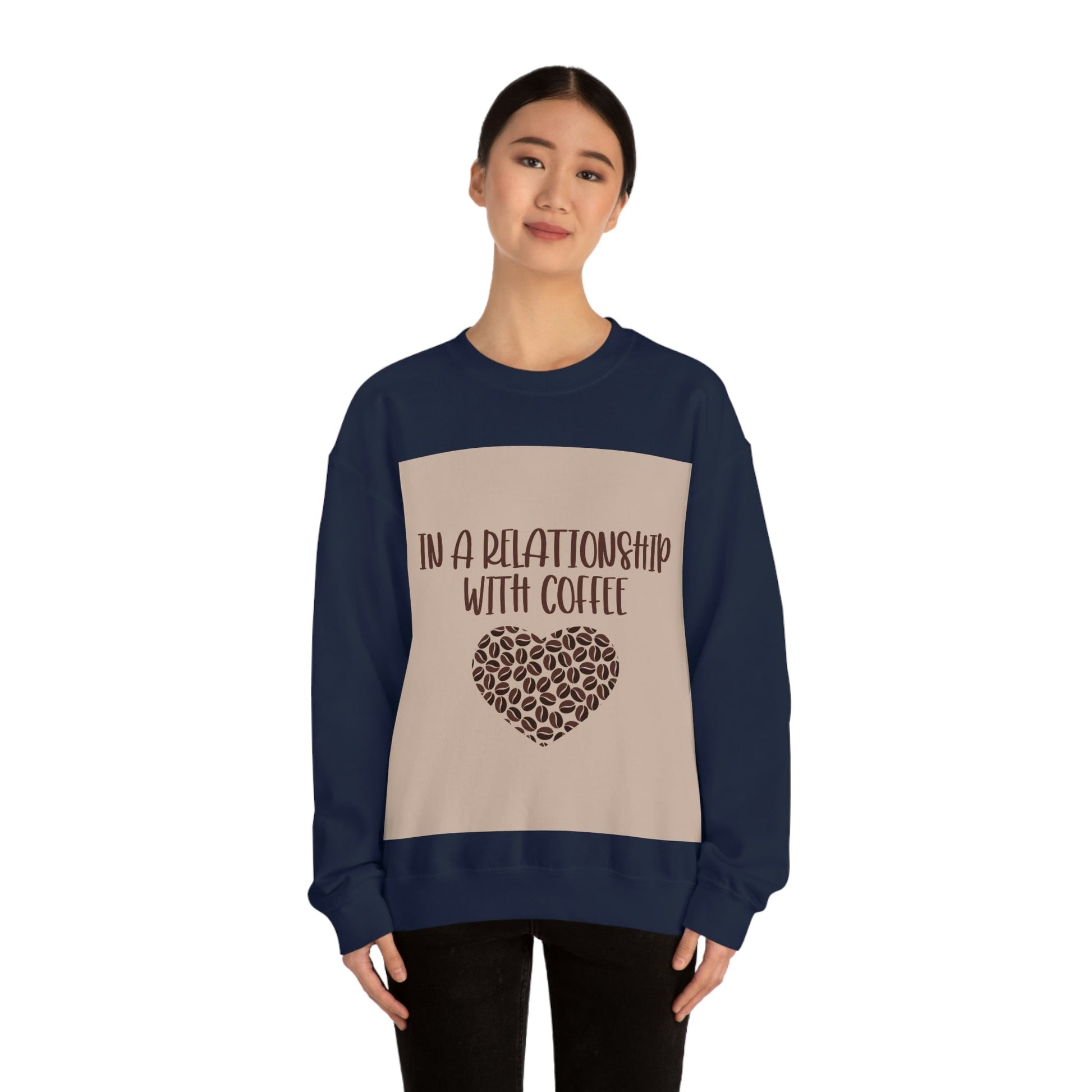 In a Relationship With Coffee In Love Lovers Heart Beans Humor Art Unisex Heavy Blend™ Crewneck Sweatshirt Ichaku [Perfect Gifts Selection]