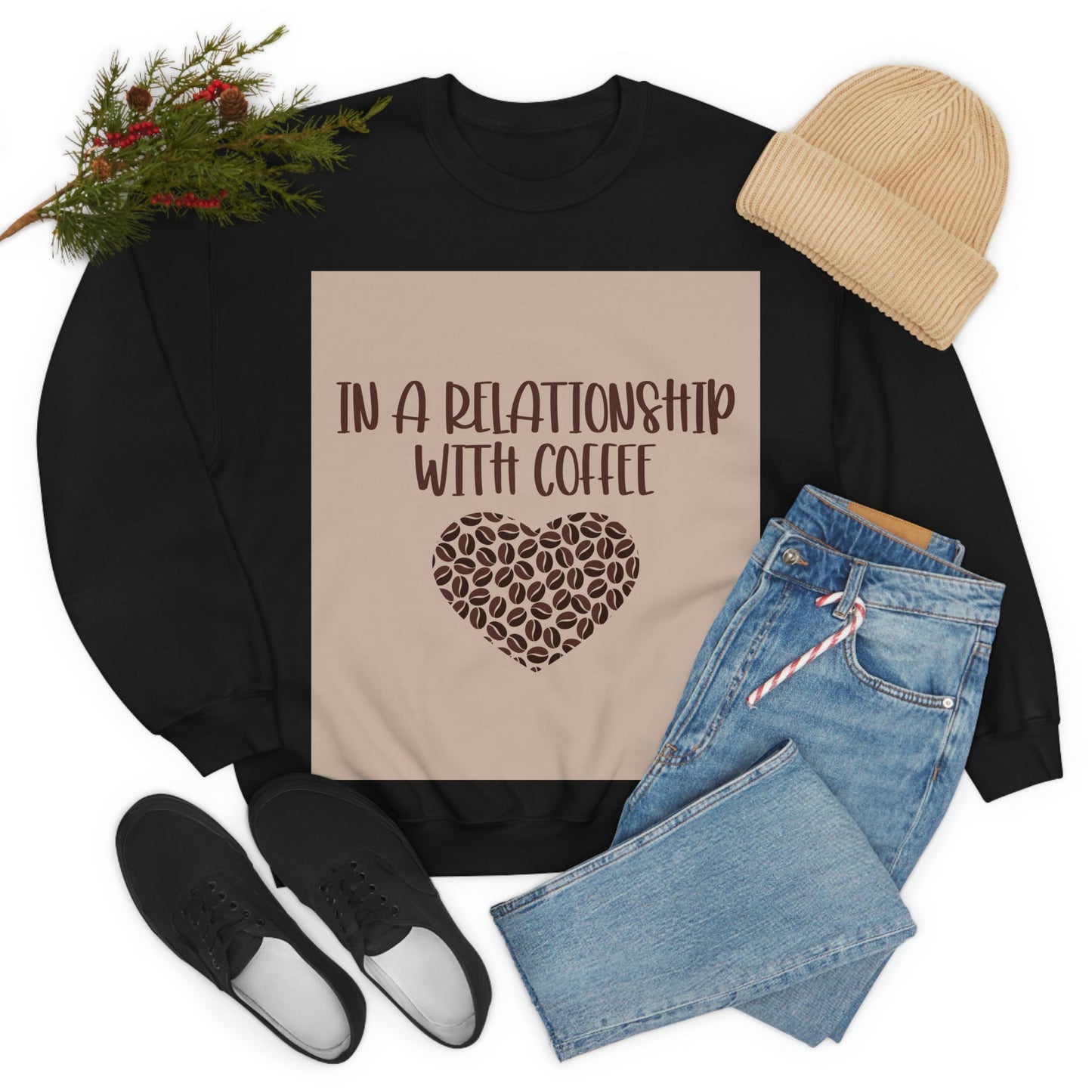 In a Relationship With Coffee In Love Lovers Heart Beans Humor Art Unisex Heavy Blend™ Crewneck Sweatshirt Ichaku [Perfect Gifts Selection]