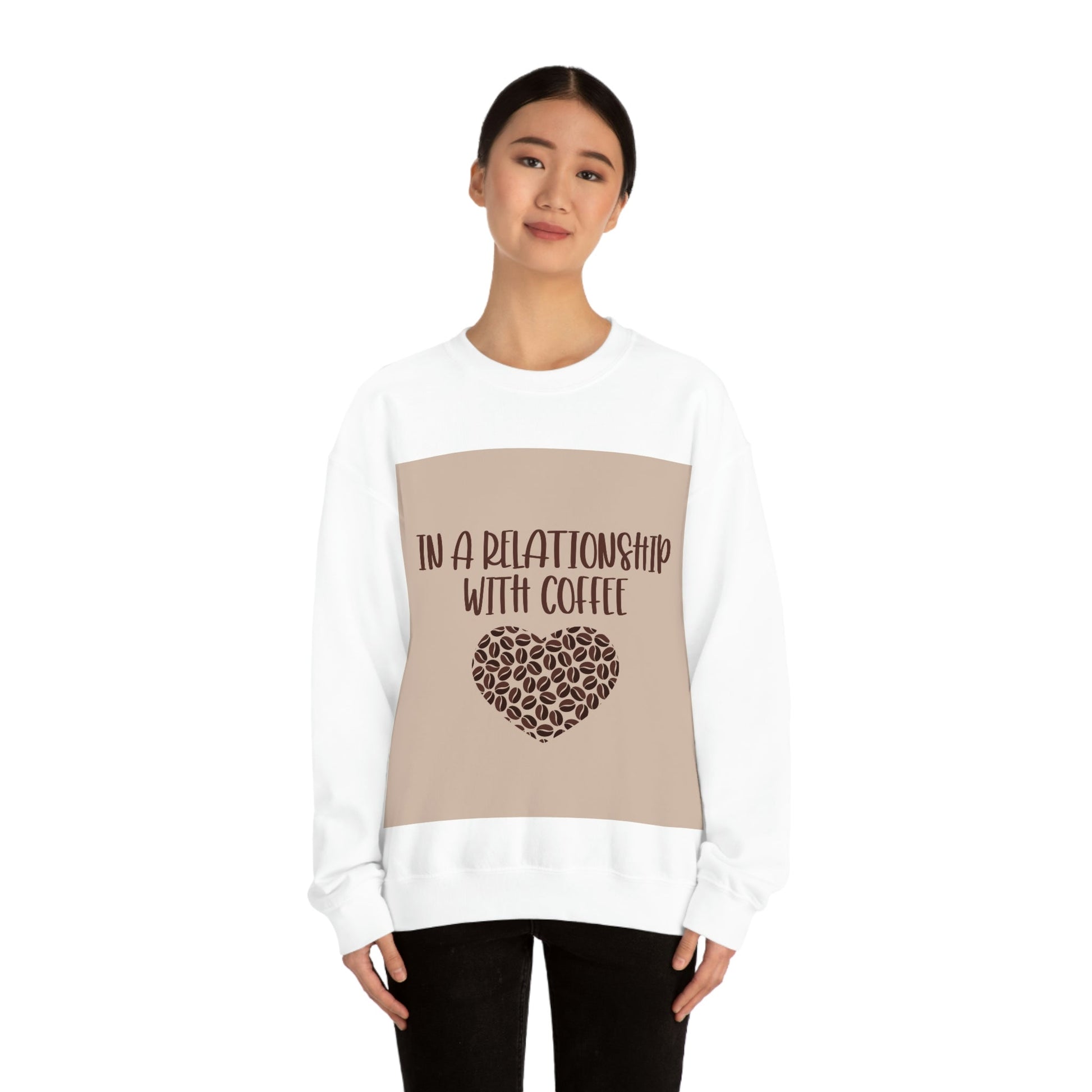 In a Relationship With Coffee In Love Lovers Heart Beans Humor Art Unisex Heavy Blend™ Crewneck Sweatshirt Ichaku [Perfect Gifts Selection]