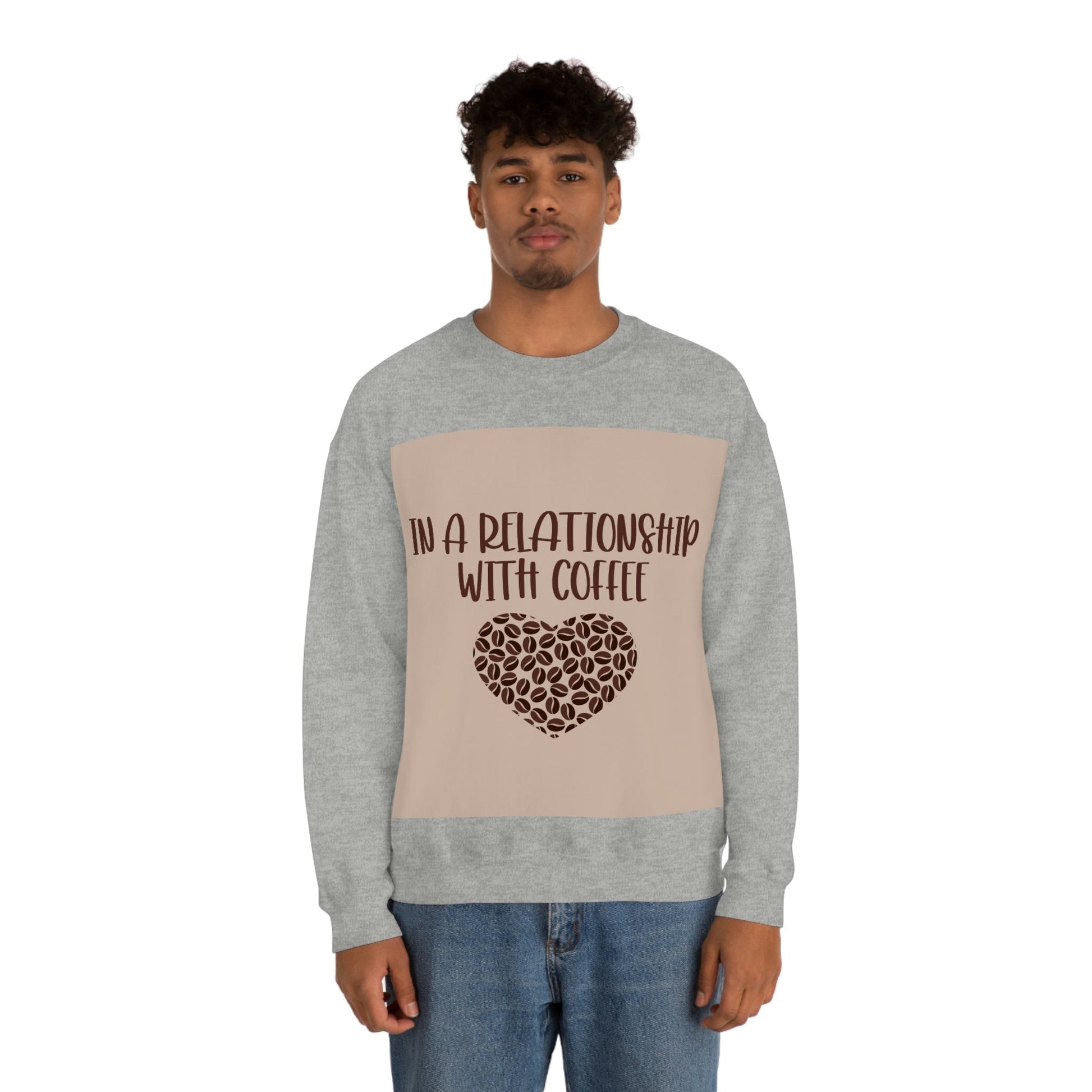 In a Relationship With Coffee In Love Lovers Heart Beans Humor Art Unisex Heavy Blend™ Crewneck Sweatshirt Ichaku [Perfect Gifts Selection]