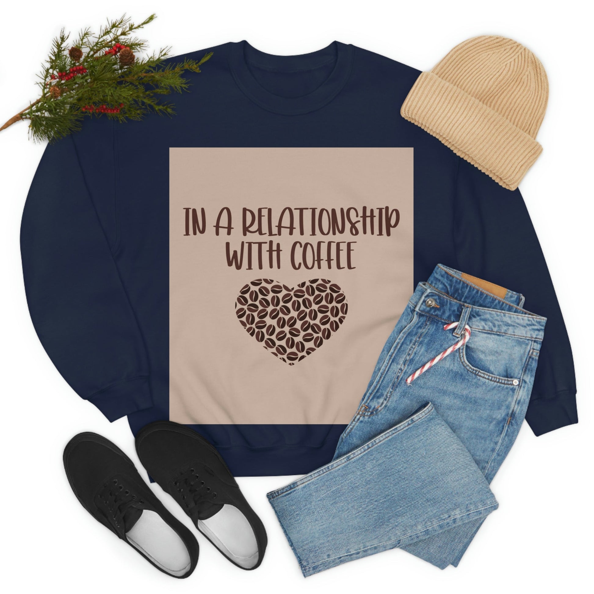 In a Relationship With Coffee In Love Lovers Heart Beans Humor Art Unisex Heavy Blend™ Crewneck Sweatshirt Ichaku [Perfect Gifts Selection]