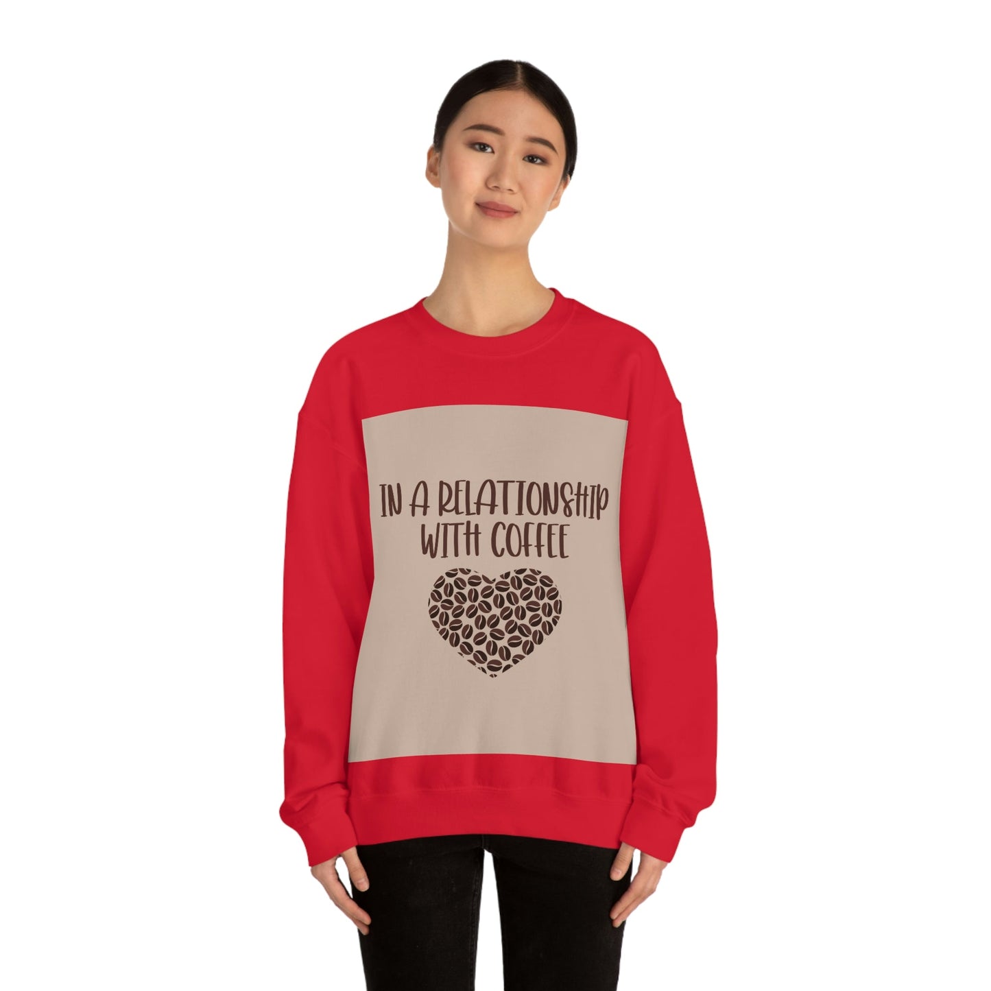 In a Relationship With Coffee In Love Lovers Heart Beans Humor Art Unisex Heavy Blend™ Crewneck Sweatshirt Ichaku [Perfect Gifts Selection]