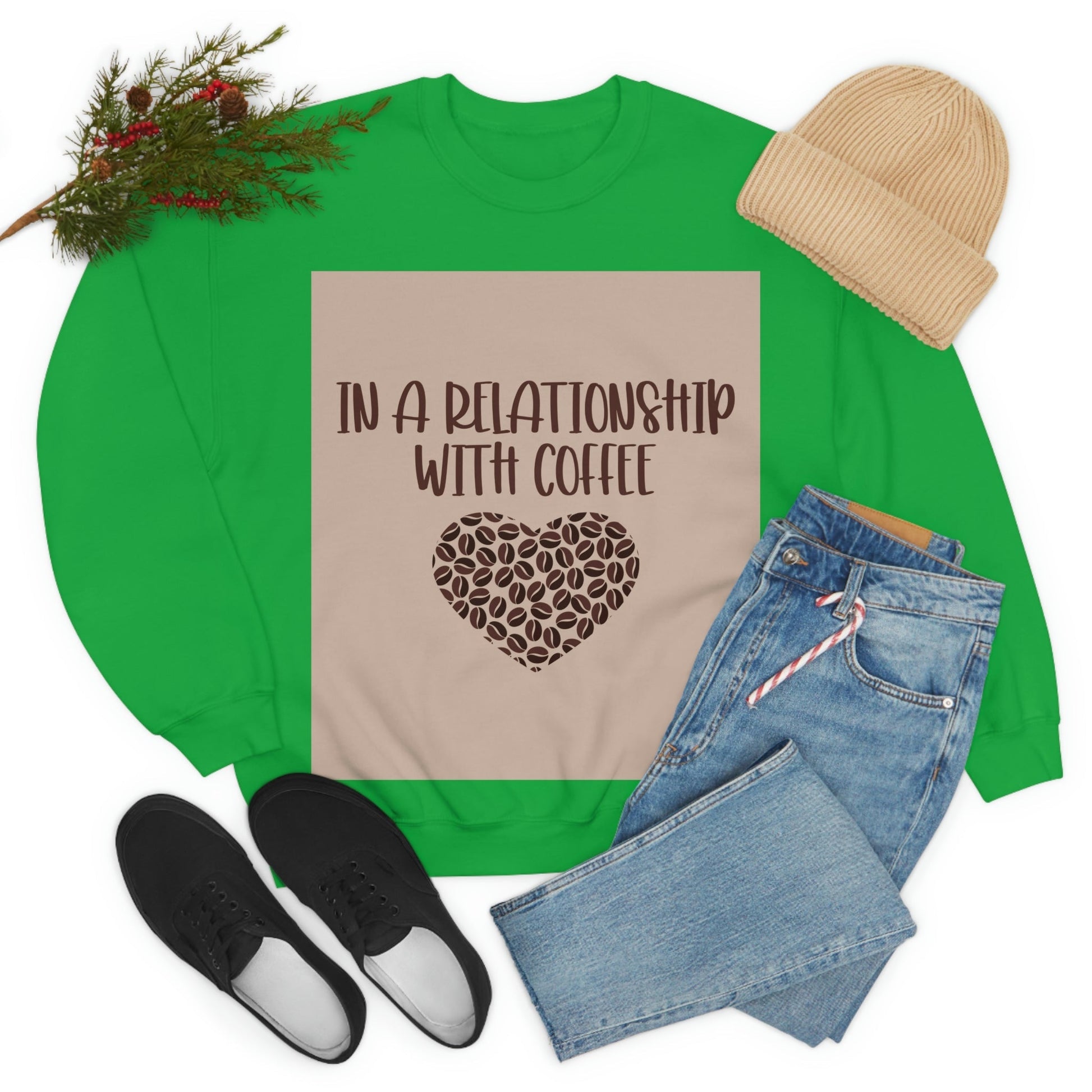 In a Relationship With Coffee In Love Lovers Heart Beans Humor Art Unisex Heavy Blend™ Crewneck Sweatshirt Ichaku [Perfect Gifts Selection]