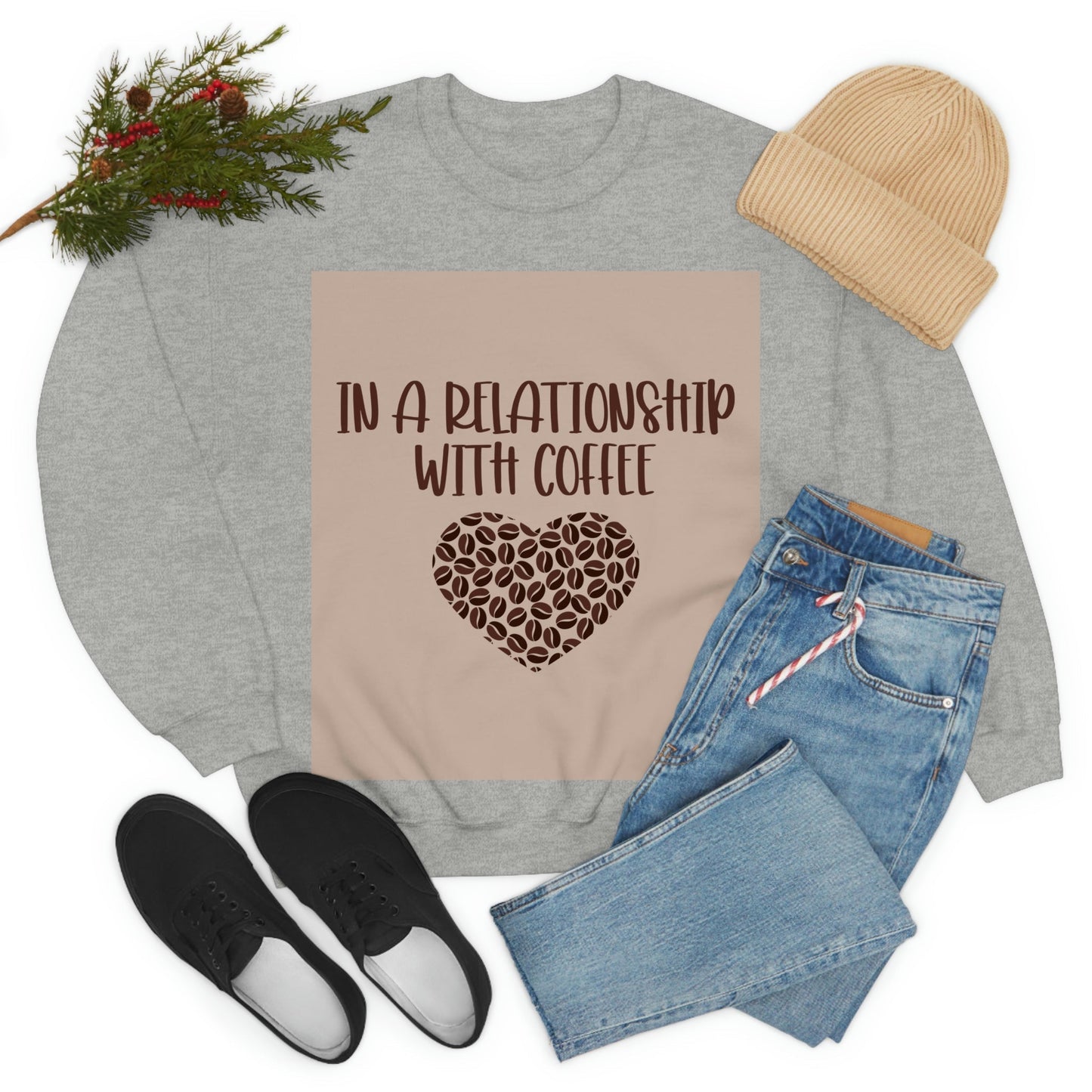 In a Relationship With Coffee In Love Lovers Heart Beans Humor Art Unisex Heavy Blend™ Crewneck Sweatshirt Ichaku [Perfect Gifts Selection]