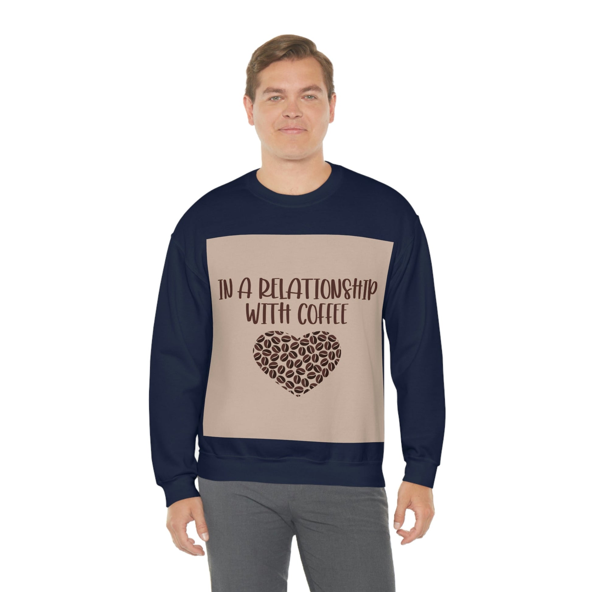 In a Relationship With Coffee In Love Lovers Heart Beans Humor Art Unisex Heavy Blend™ Crewneck Sweatshirt Ichaku [Perfect Gifts Selection]