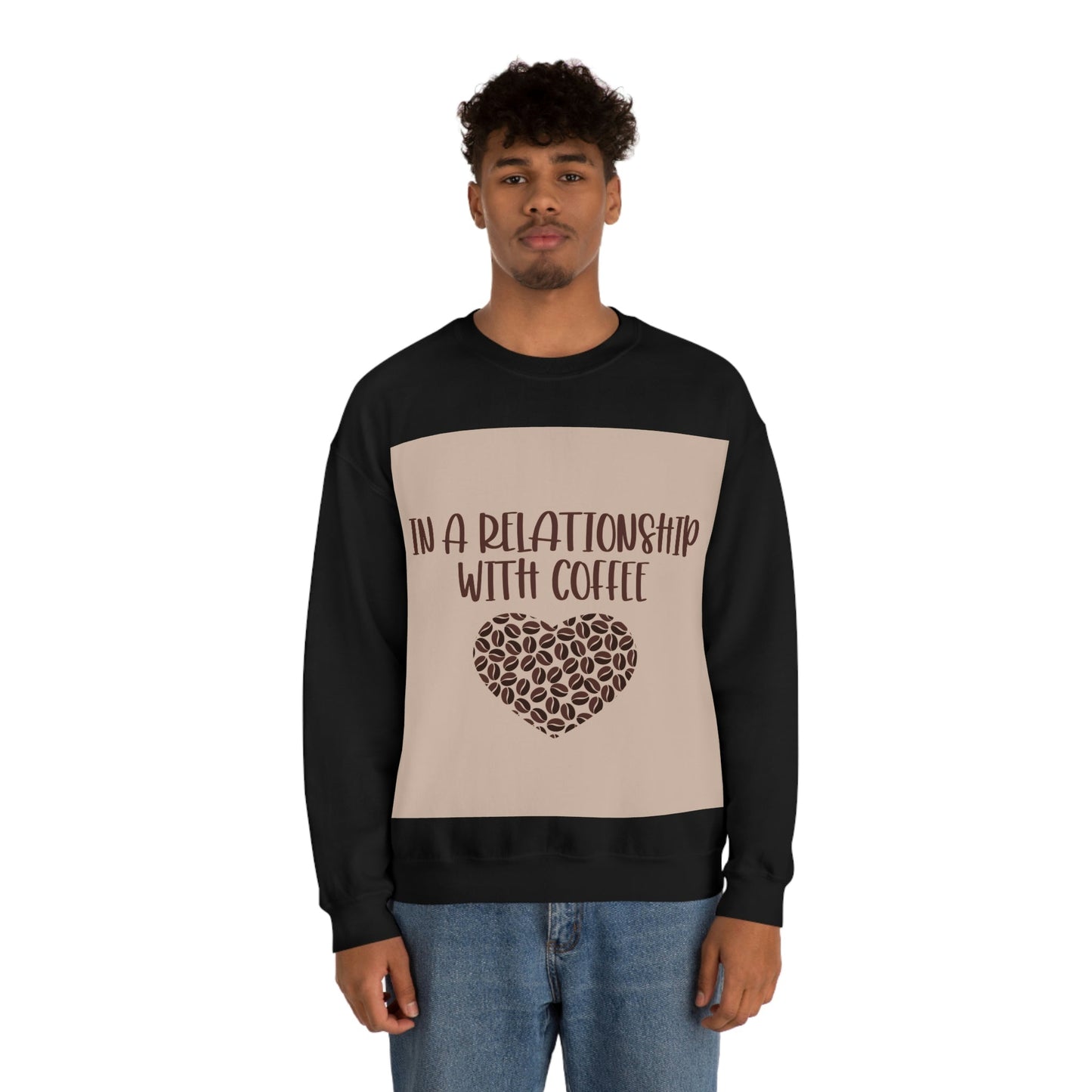 In a Relationship With Coffee In Love Lovers Heart Beans Humor Art Unisex Heavy Blend™ Crewneck Sweatshirt Ichaku [Perfect Gifts Selection]