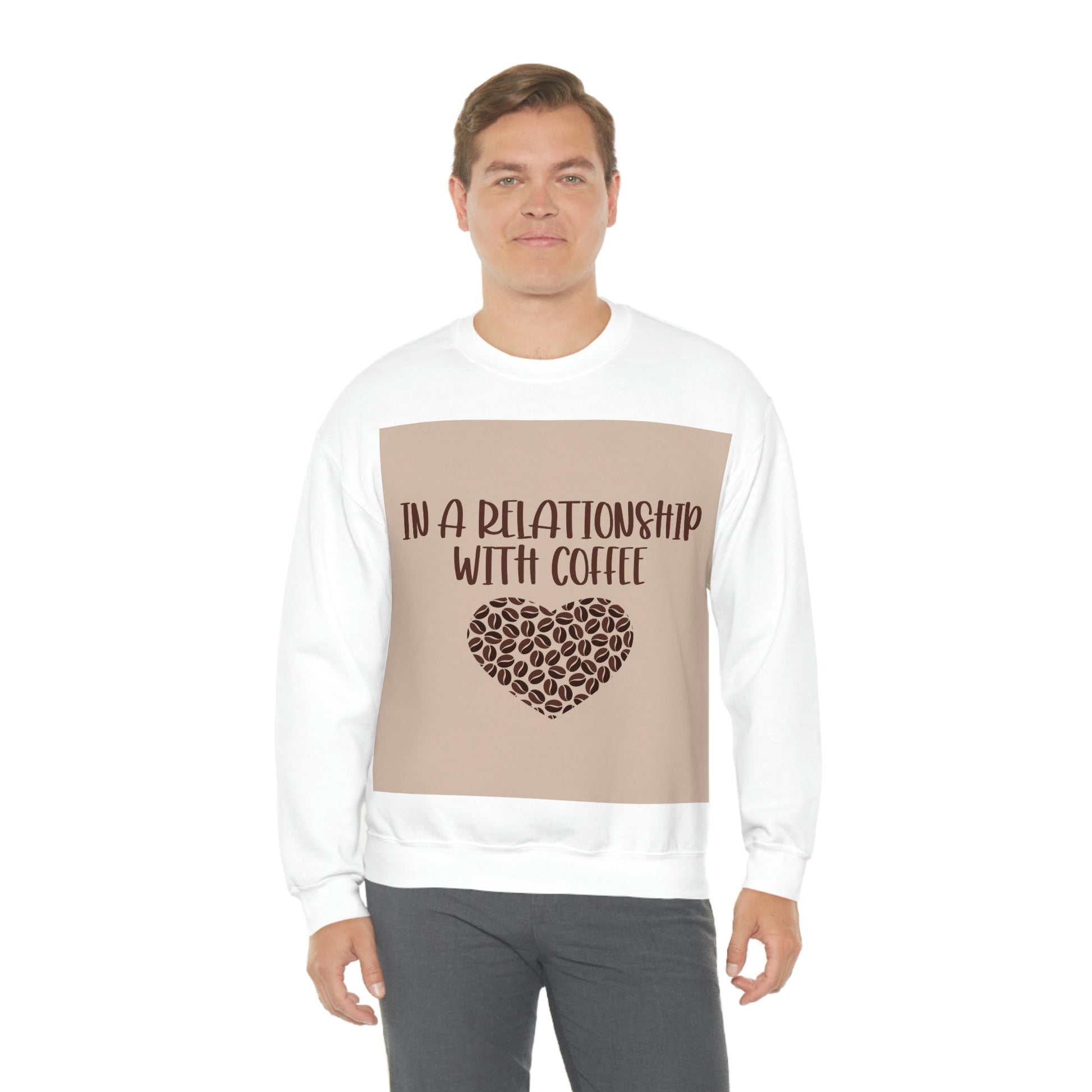 In a Relationship With Coffee In Love Lovers Heart Beans Humor Art Unisex Heavy Blend™ Crewneck Sweatshirt Ichaku [Perfect Gifts Selection]