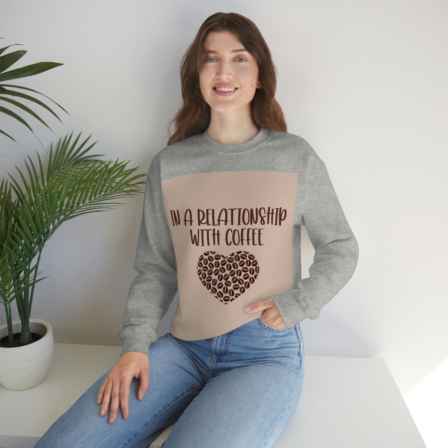 In a Relationship With Coffee In Love Lovers Heart Beans Humor Art Unisex Heavy Blend™ Crewneck Sweatshirt Ichaku [Perfect Gifts Selection]