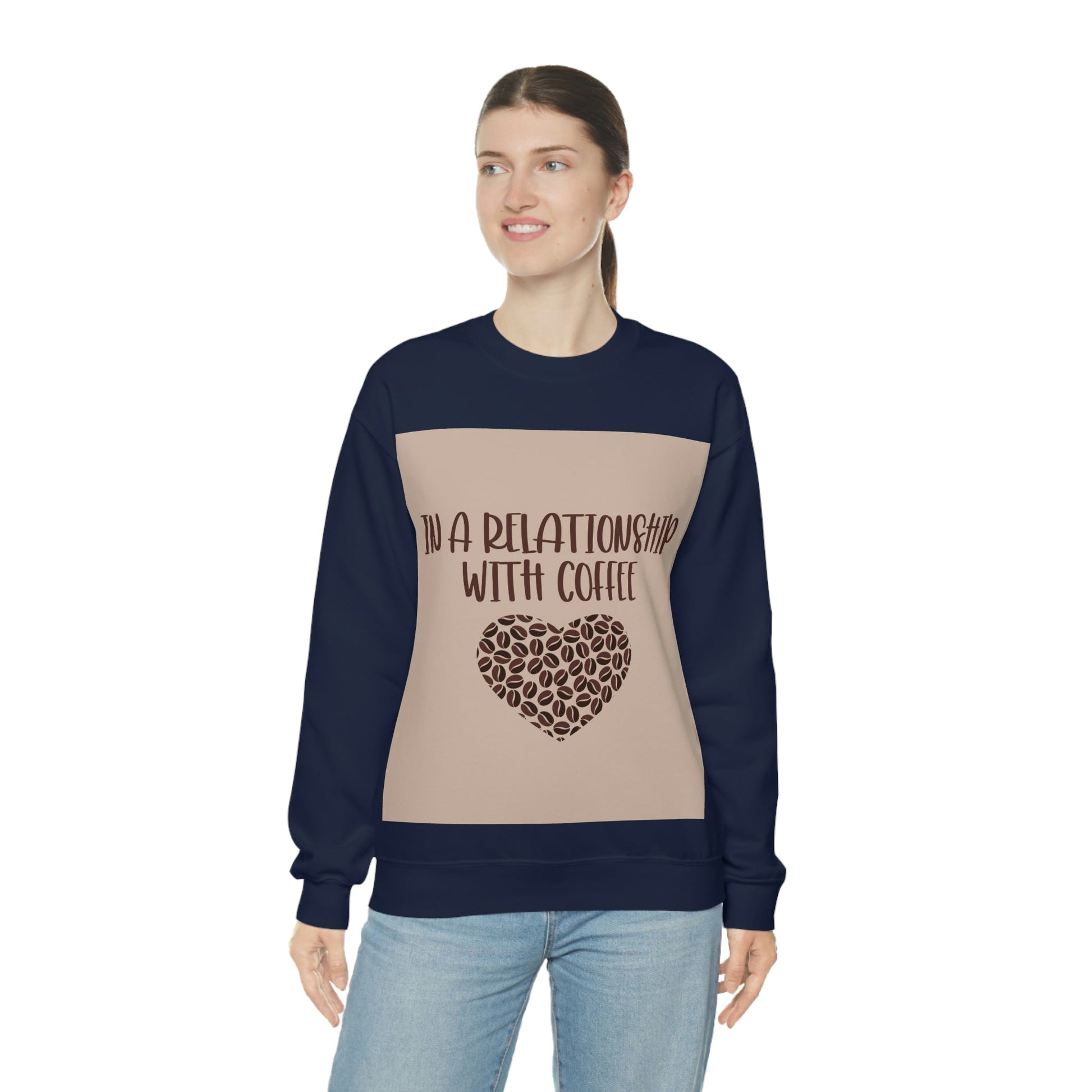 In a Relationship With Coffee In Love Lovers Heart Beans Humor Art Unisex Heavy Blend™ Crewneck Sweatshirt Ichaku [Perfect Gifts Selection]