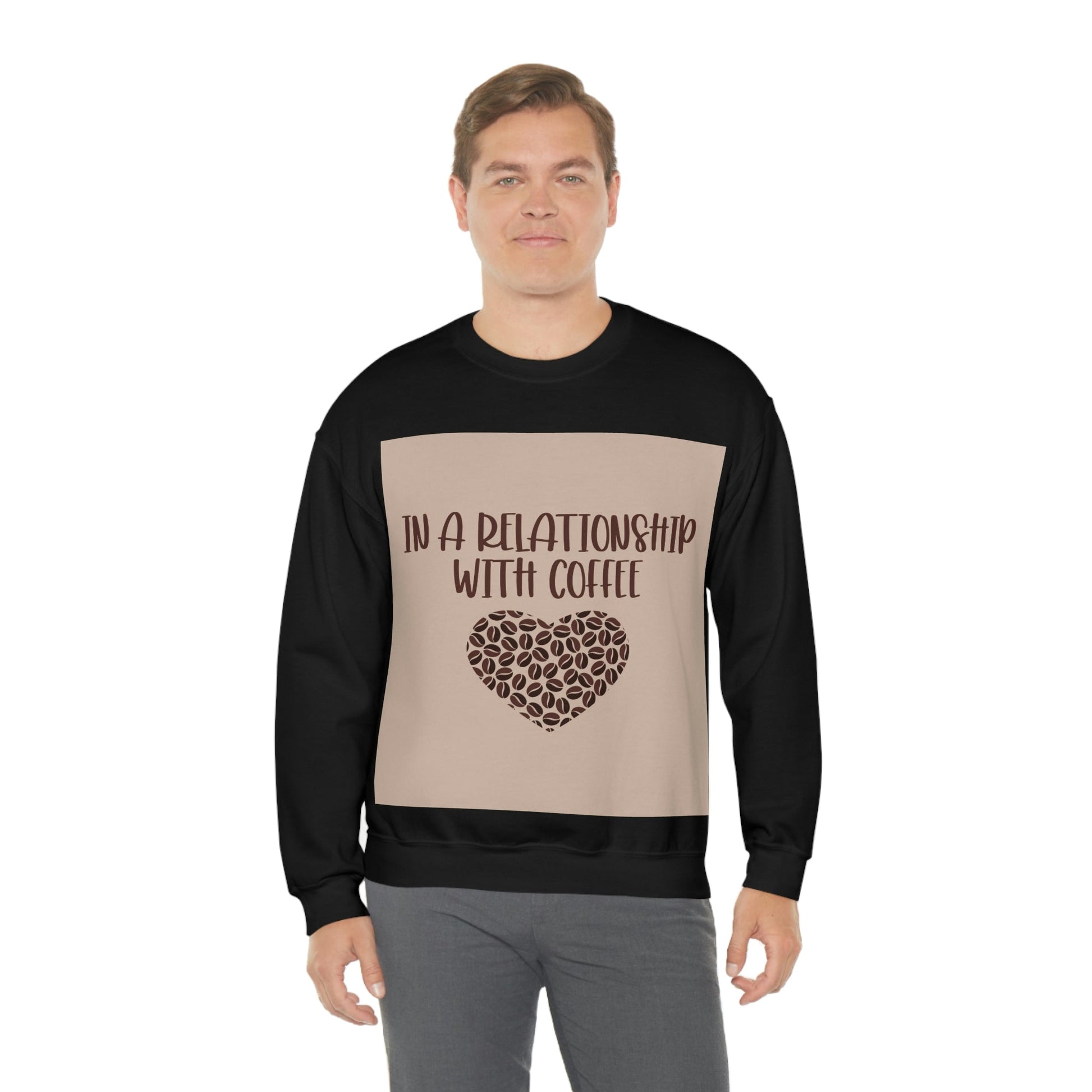 In a Relationship With Coffee In Love Lovers Heart Beans Humor Art Unisex Heavy Blend™ Crewneck Sweatshirt Ichaku [Perfect Gifts Selection]